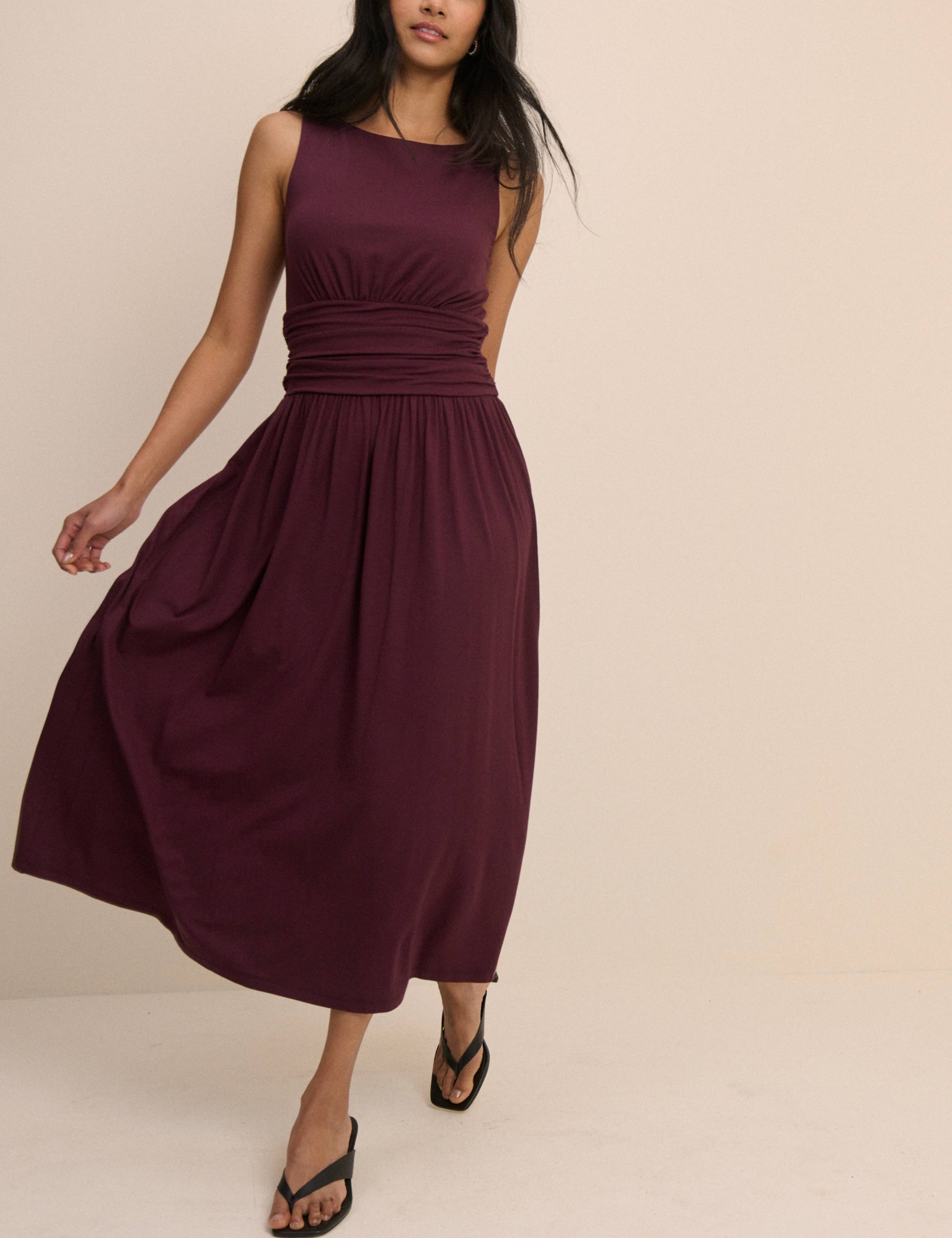 Slash Neck Midi Waisted Dress 1 of 5