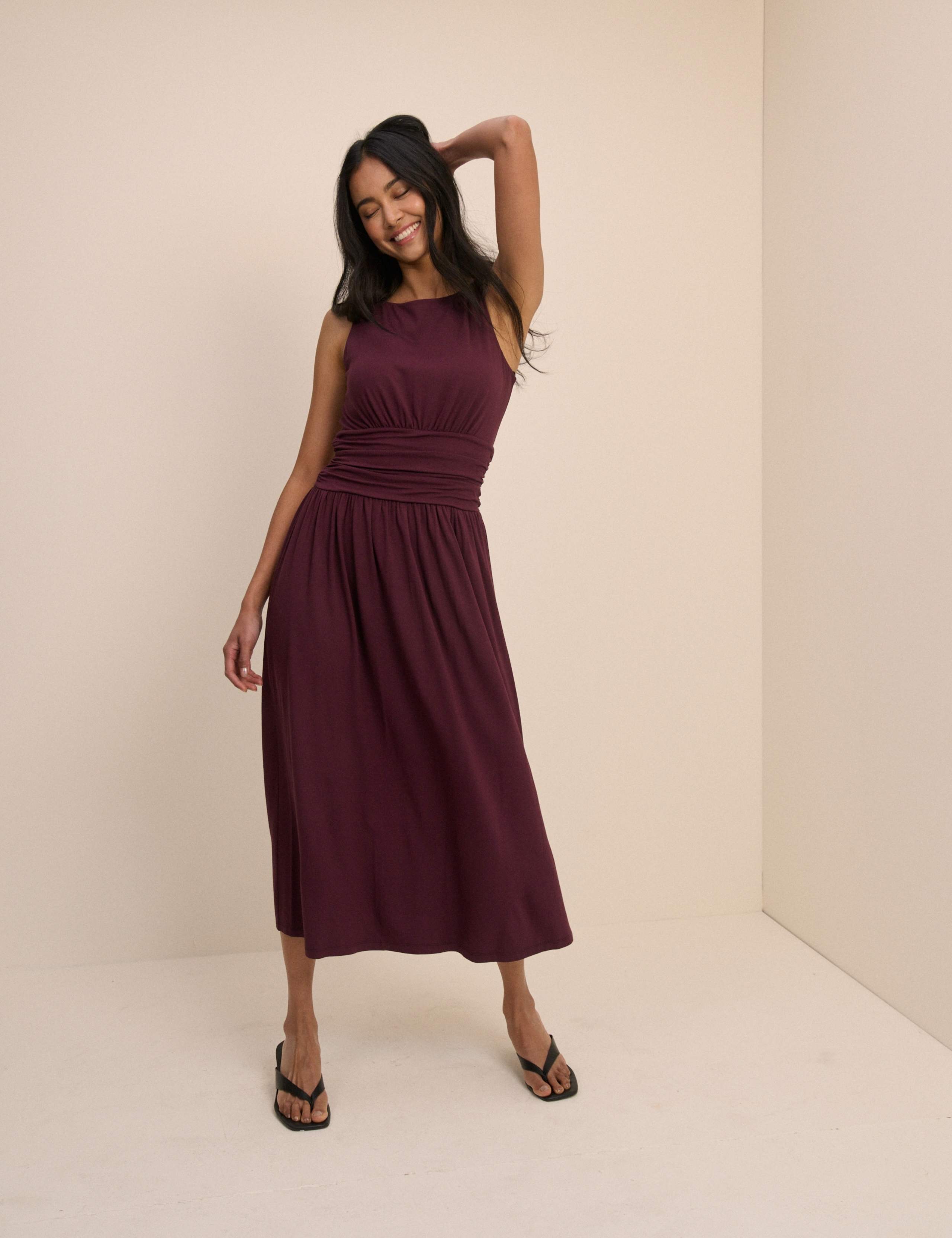 Slash Neck Midi Waisted Dress 3 of 5
