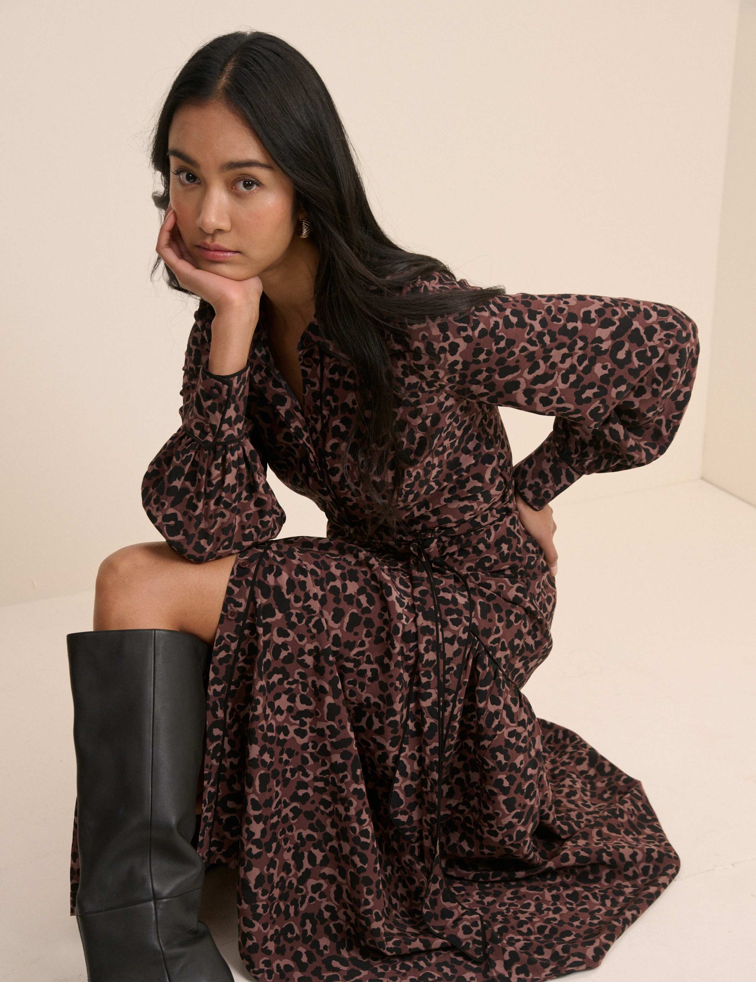 Animal Print Tie Waist Midaxi Shirt Dress 4 of 5