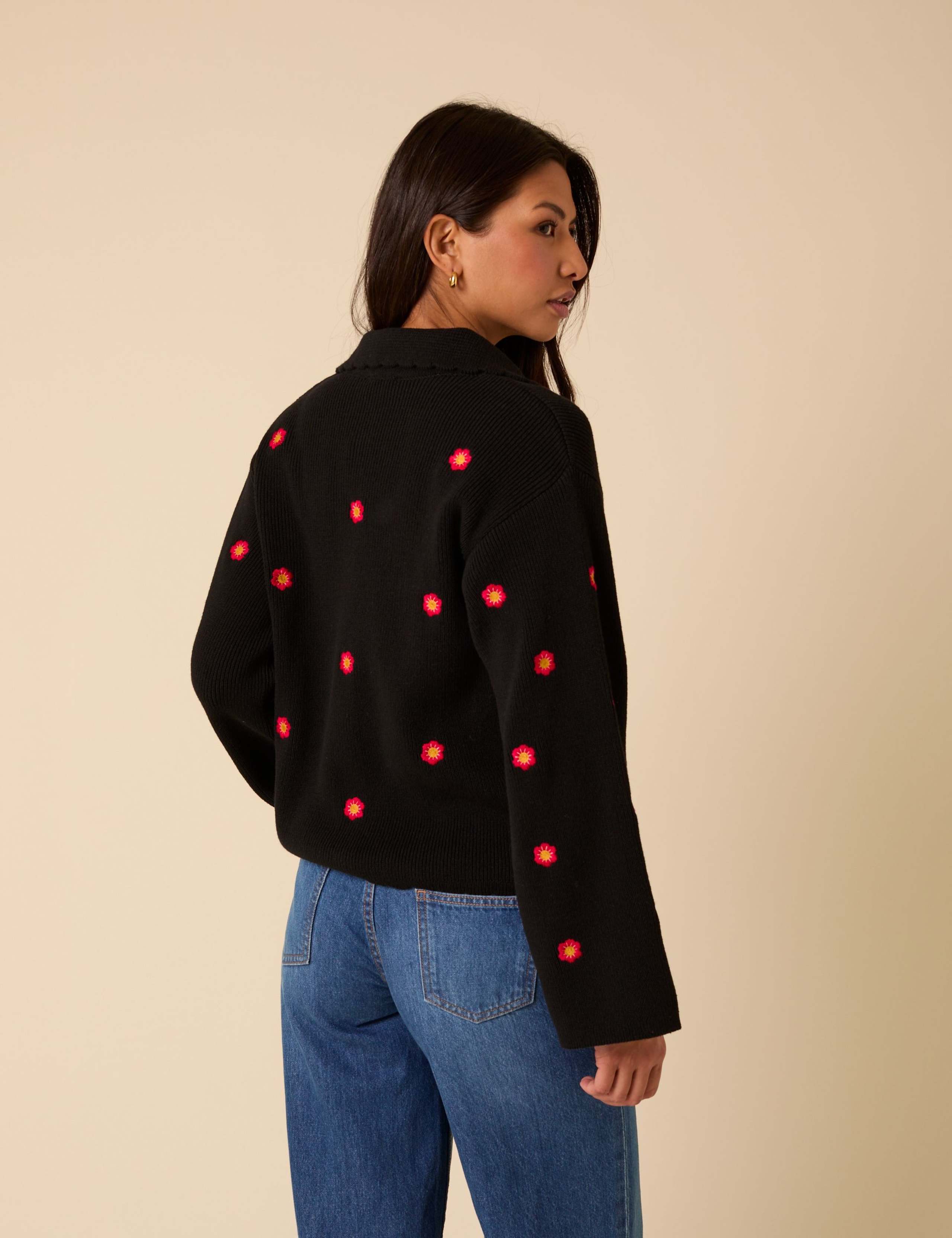 Cotton Rich Embroidered Collared Cardigan 2 of 2