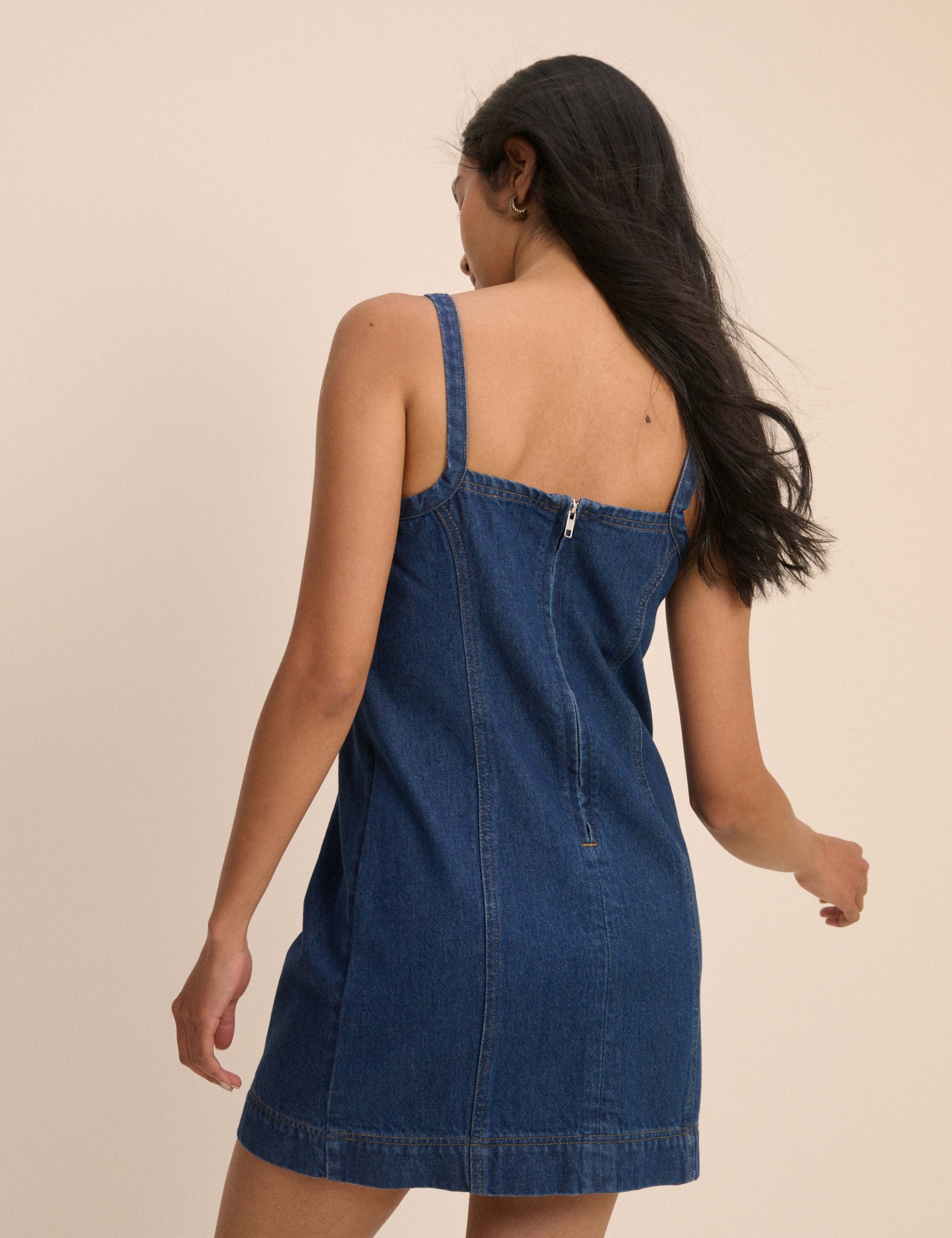 Denim Square Neck Mini Shift Dress 2 of 5