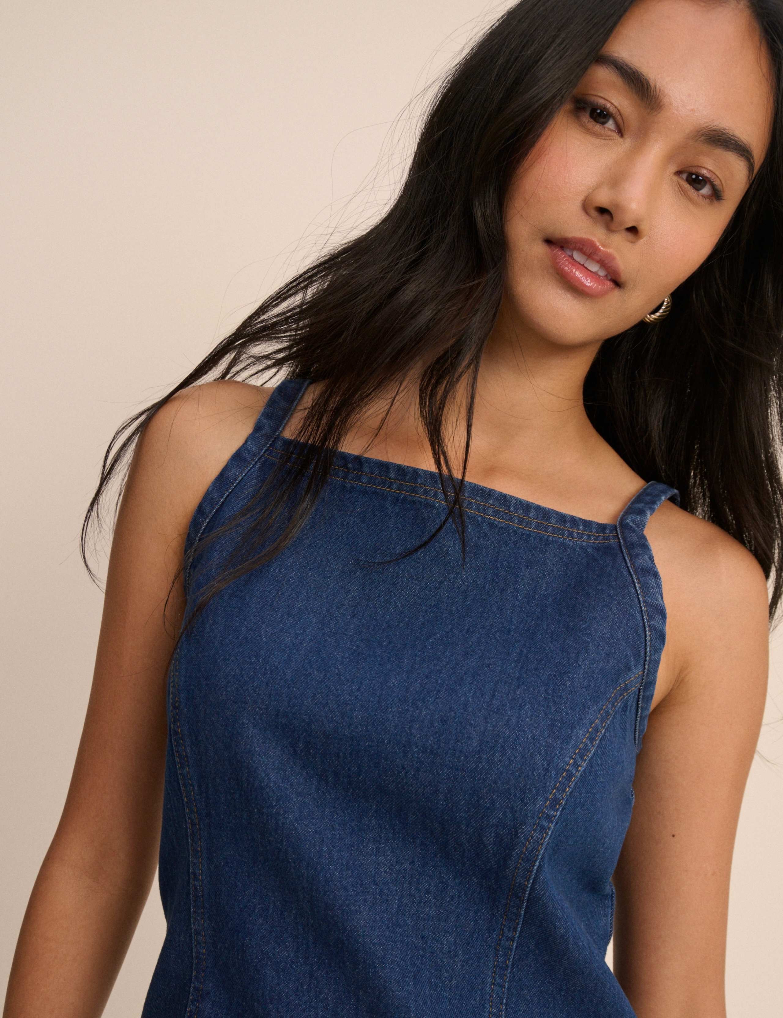 Denim Square Neck Mini Shift Dress 4 of 5