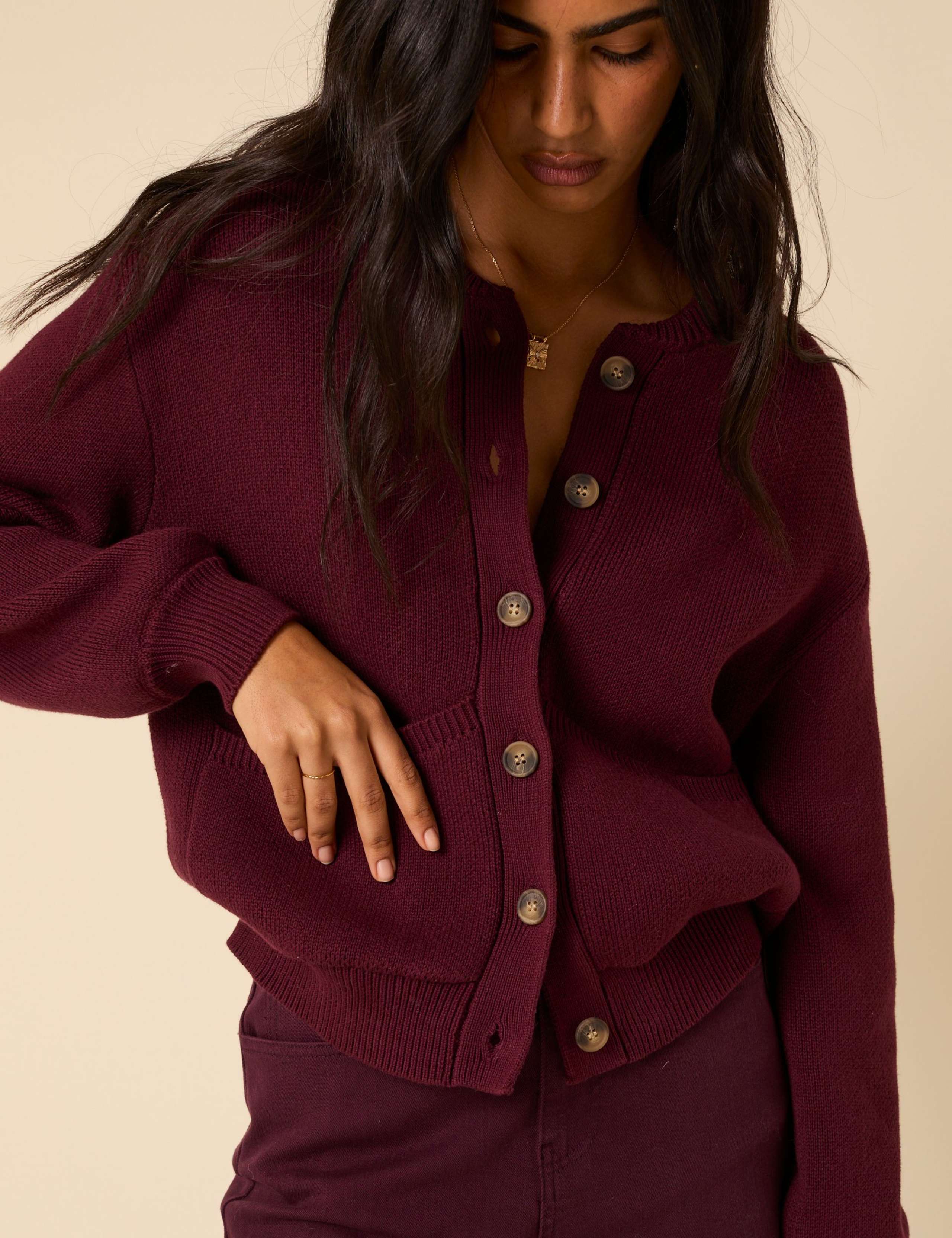 Cotton Ribbed Button Front Cardigan 4 of 5