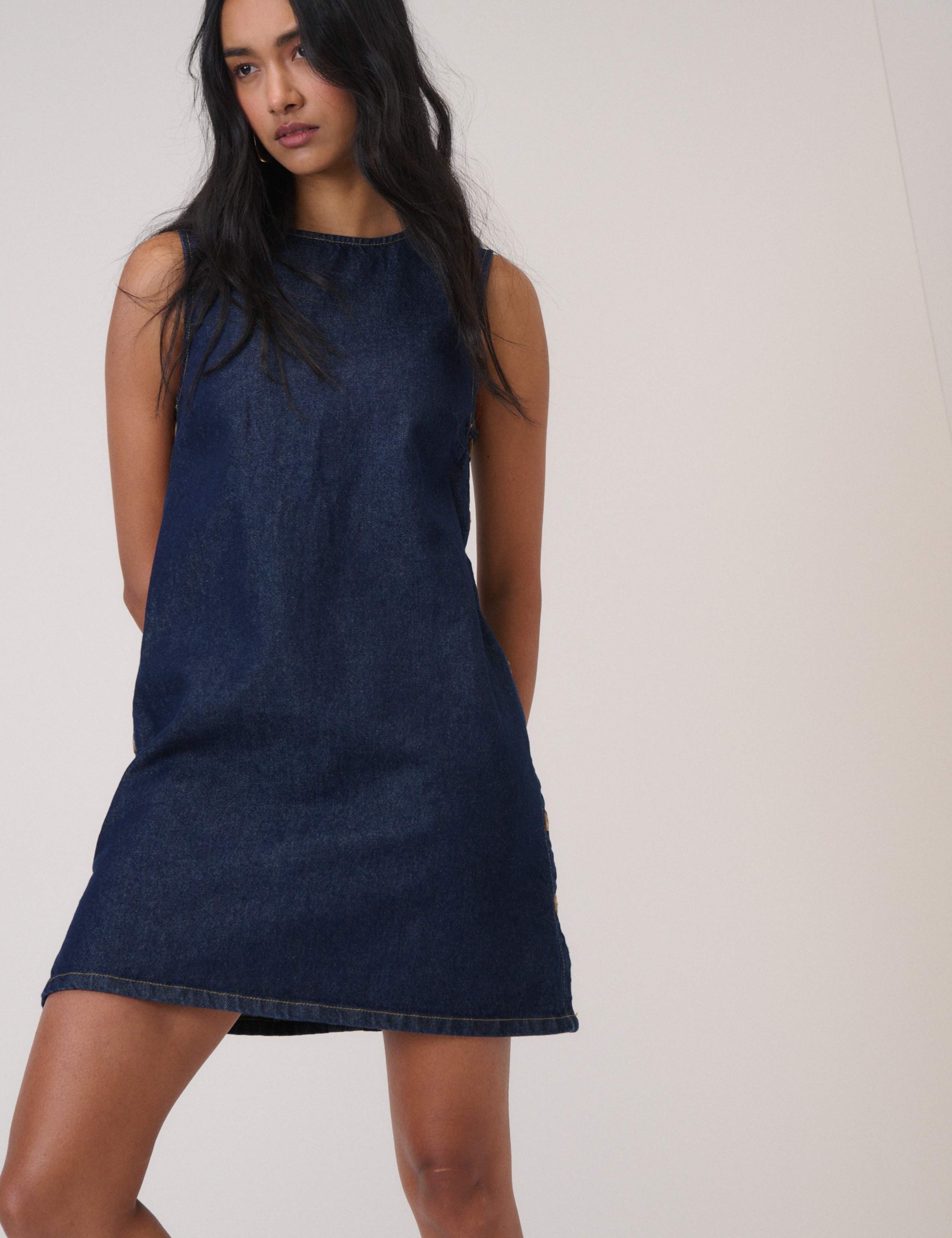 Denim Button Detail Mini Slip Dress 1 of 6