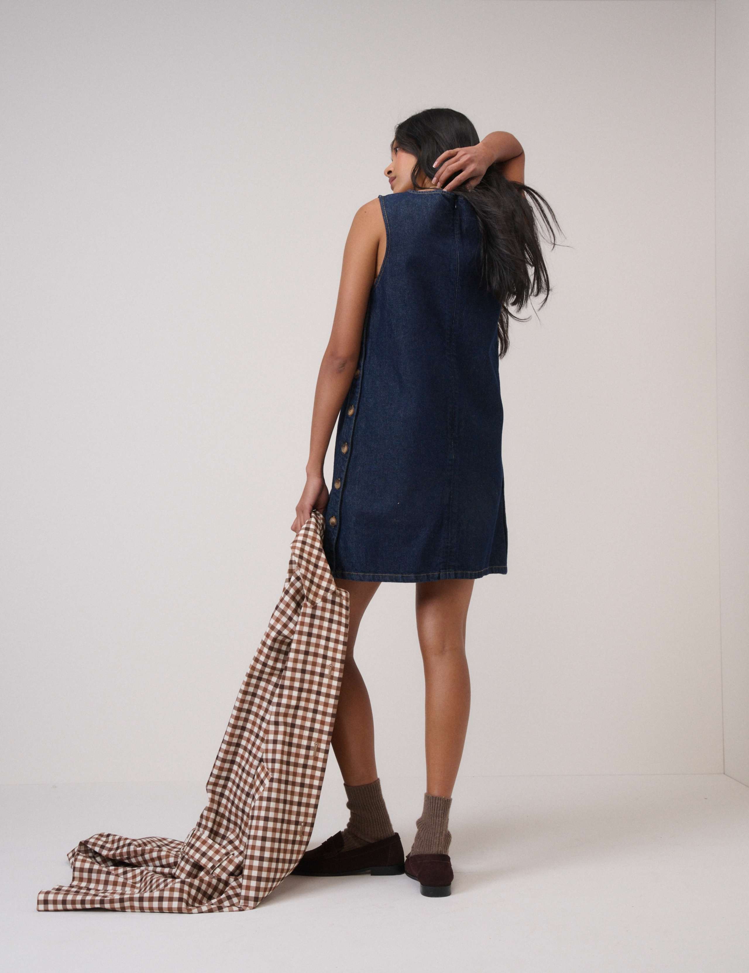 Denim Button Detail Mini Slip Dress 2 of 6