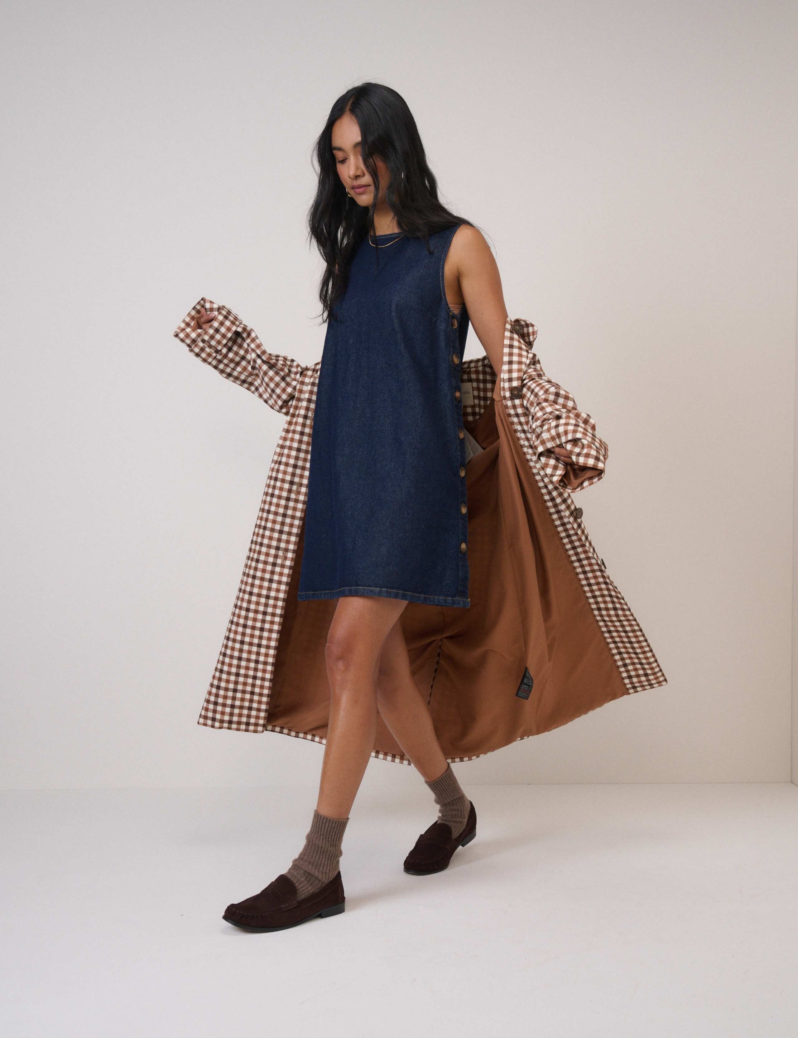 Denim Button Detail Mini Slip Dress 3 of 6