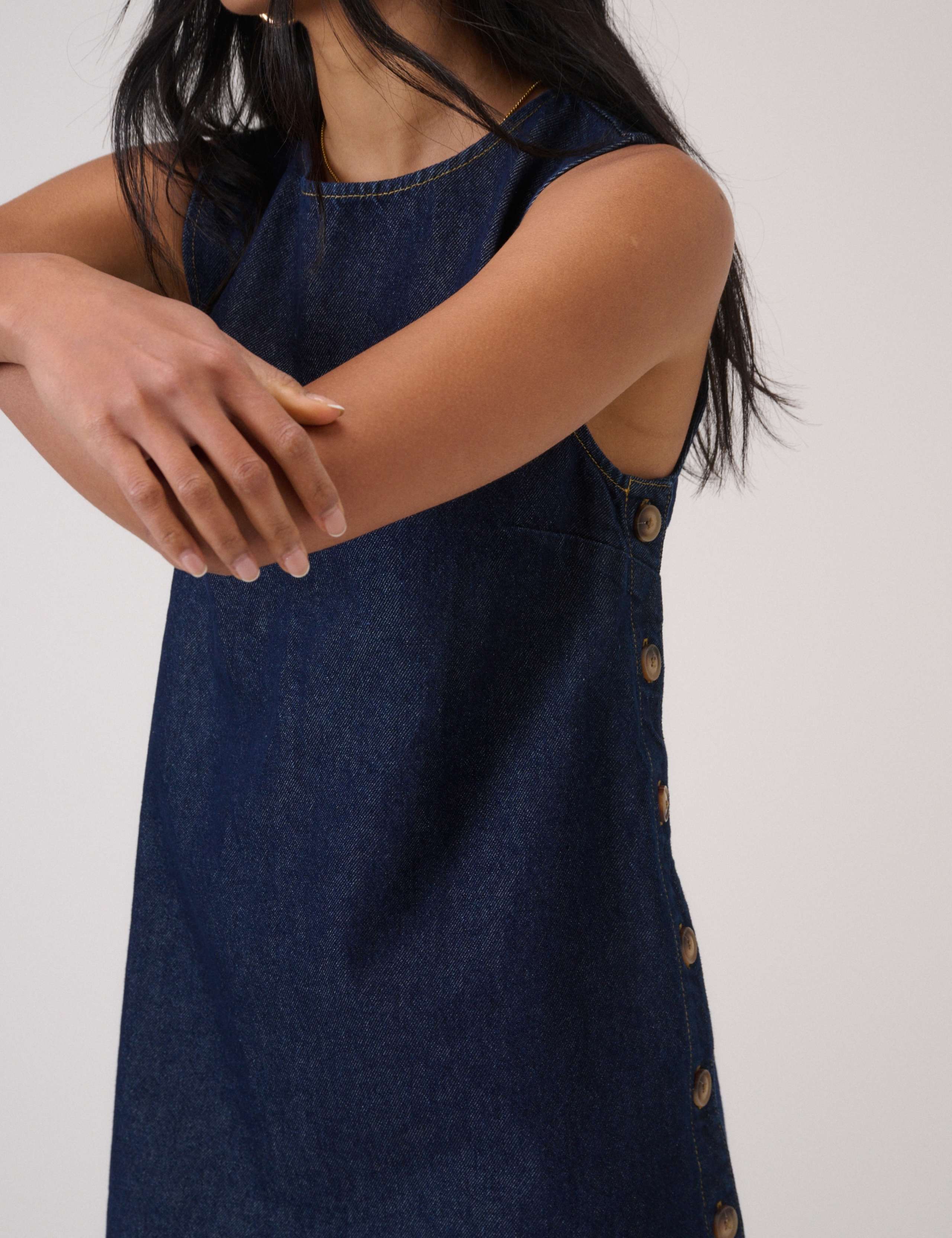 Denim Button Detail Mini Slip Dress 4 of 6