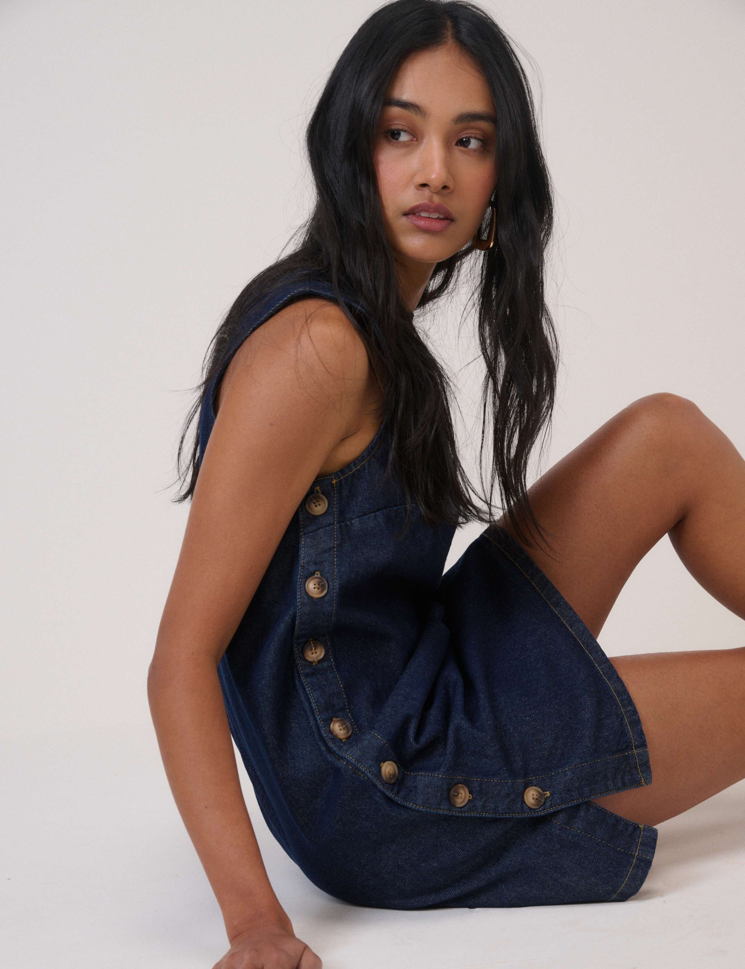 Denim Button Detail Mini Slip Dress 5 of 6
