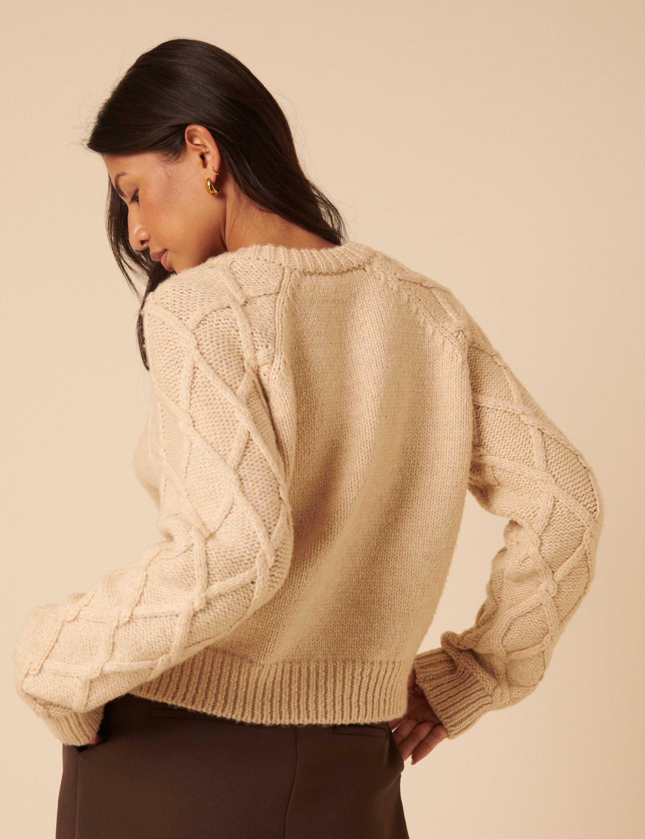 Cable Knit Crew Neck Relaxed Cardigan 2 of 5