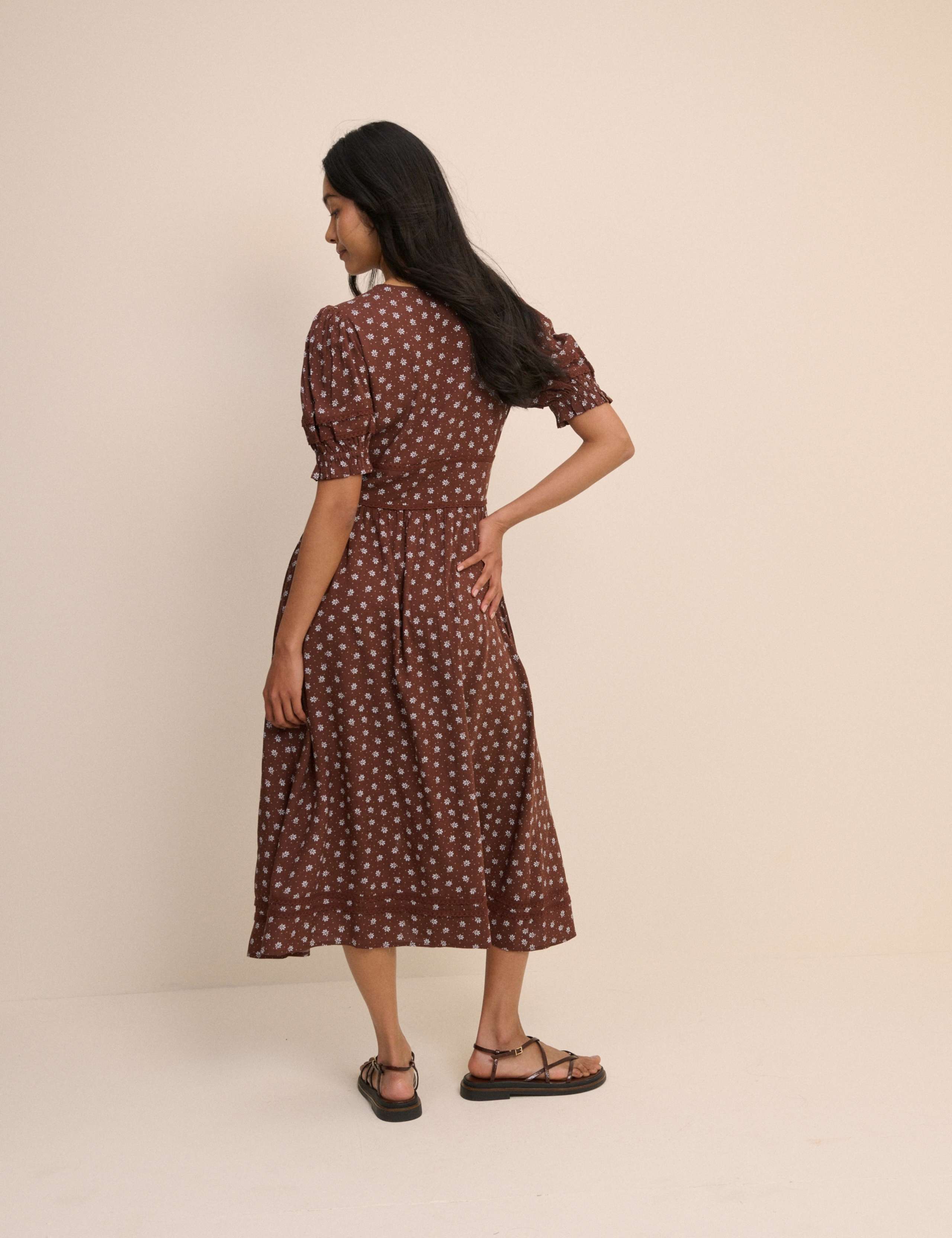 Floral V-Neck Button Front Midi Tea Dress 2 of 5