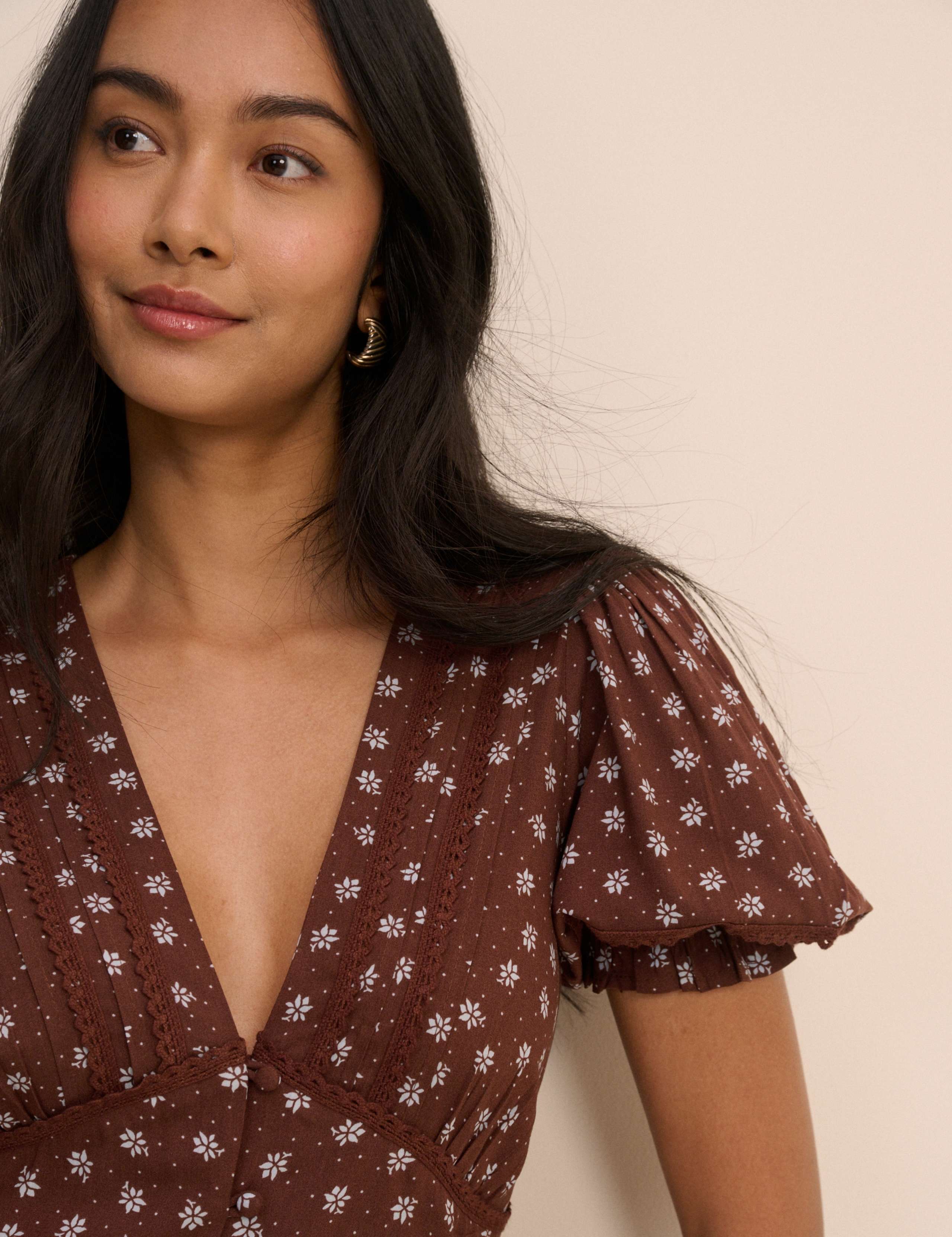 Floral V-Neck Button Front Midi Tea Dress 4 of 5
