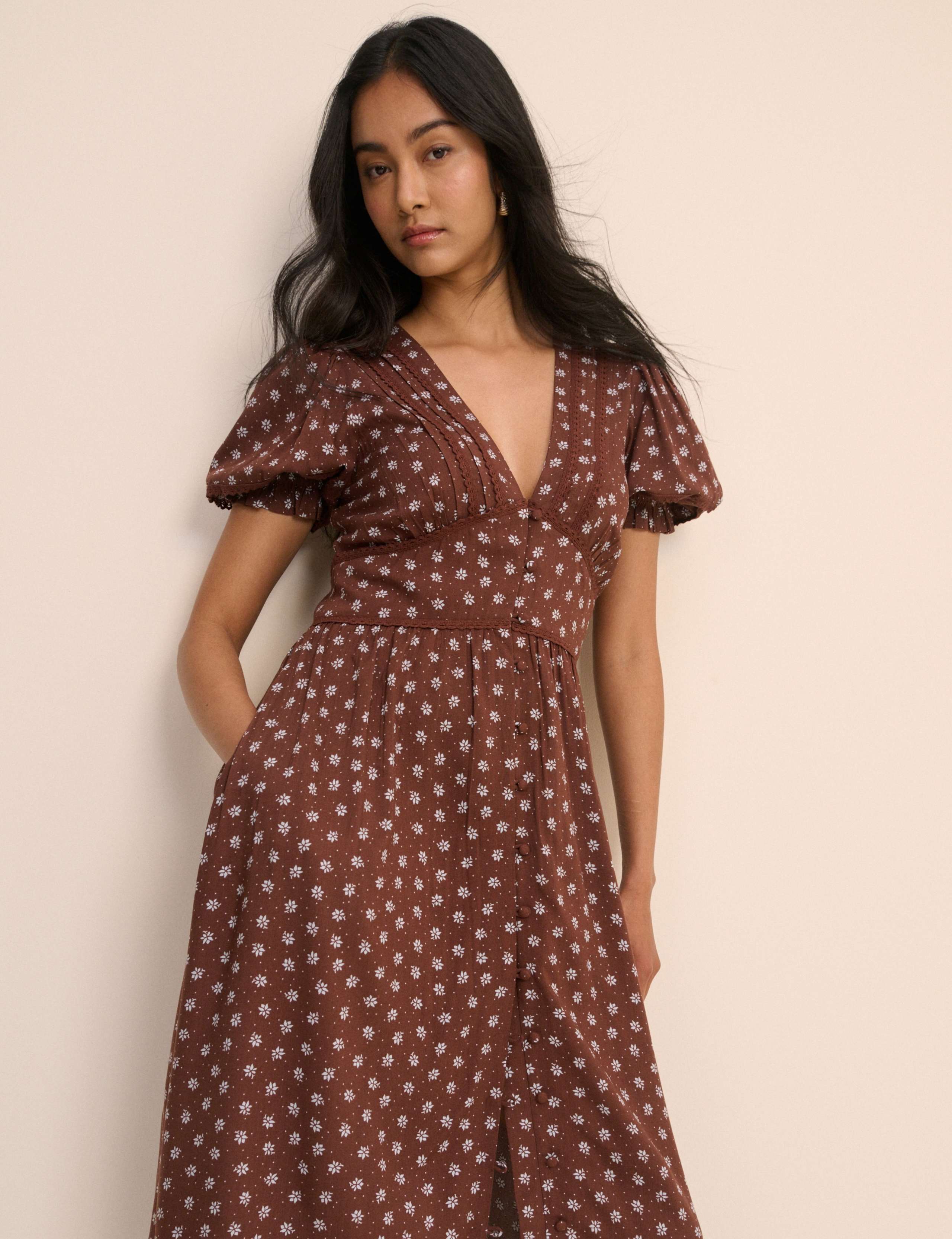 Floral V-Neck Button Front Midi Tea Dress 5 of 5