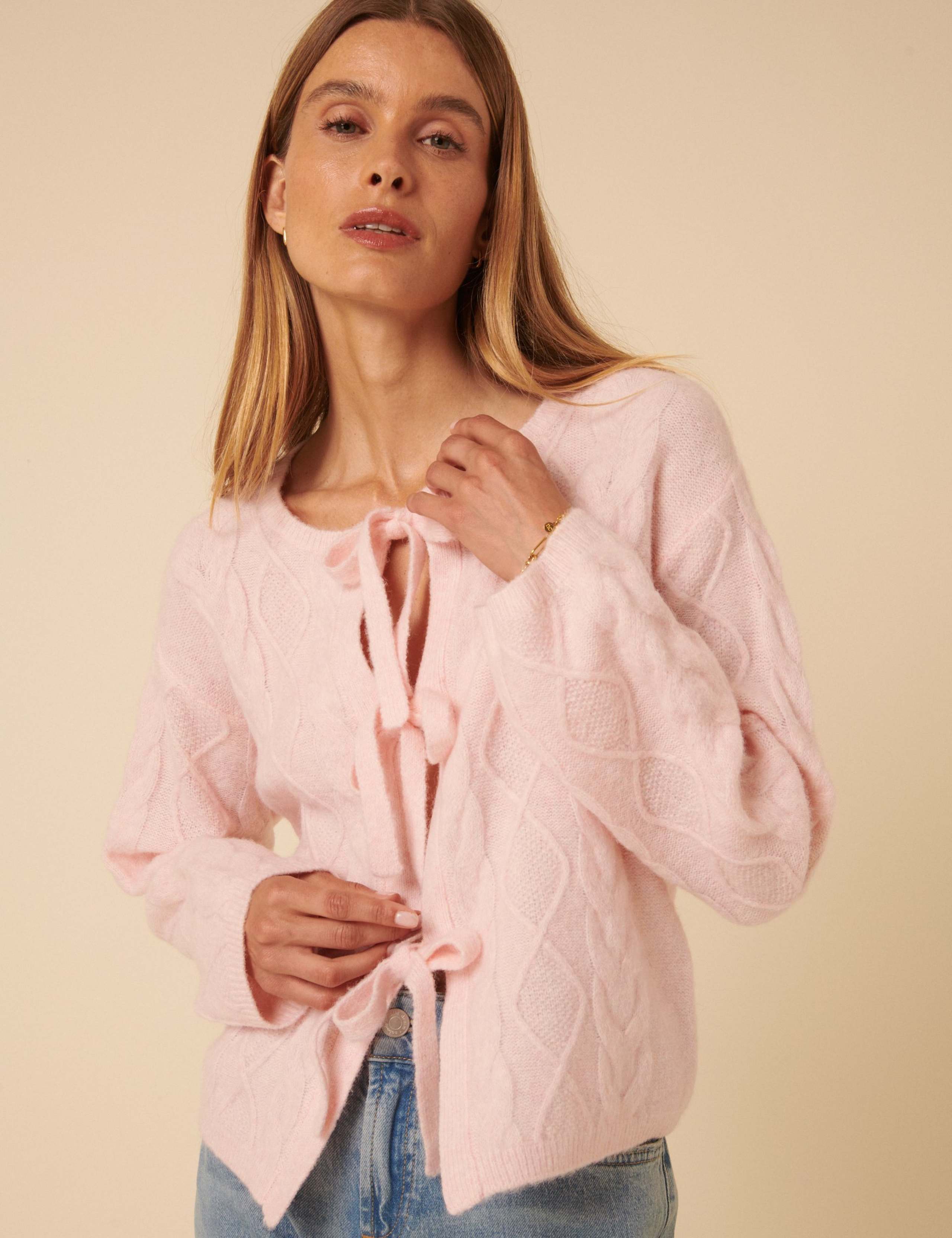 Cable Knit Tie Front Relaxed Cardigan 1 of 5