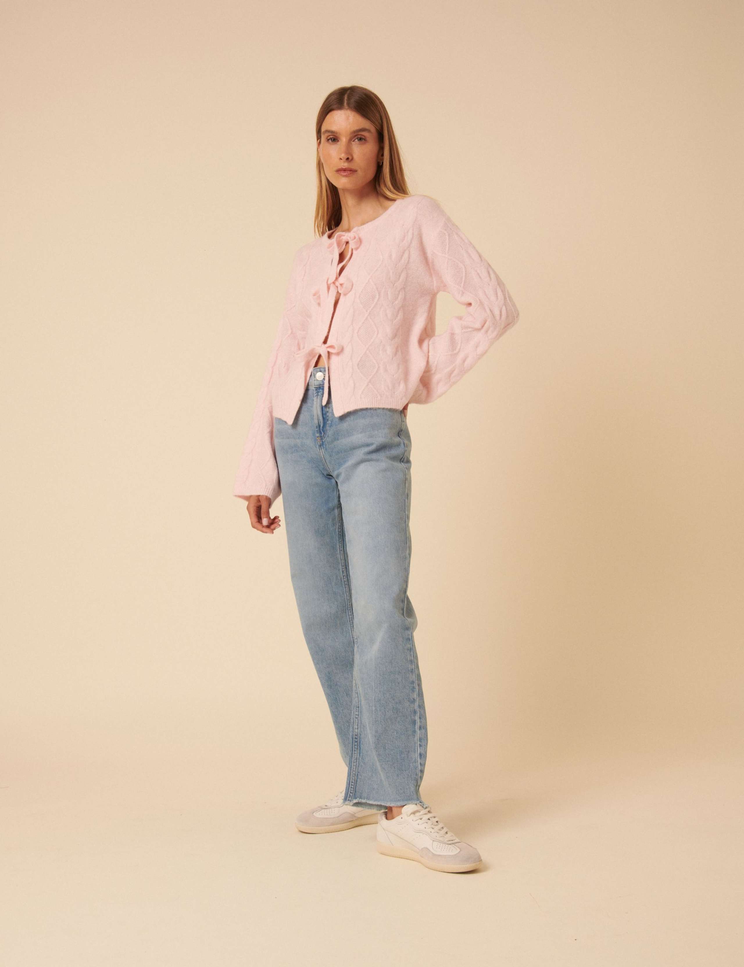 Cable Knit Tie Front Relaxed Cardigan 3 of 5