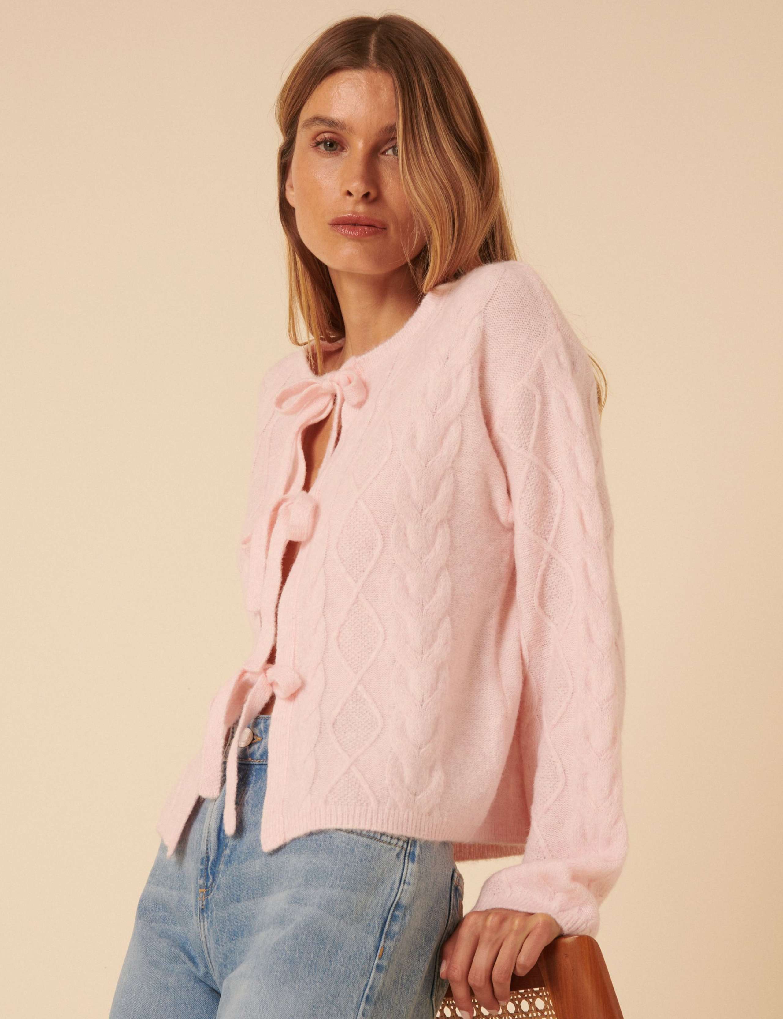 Cable Knit Tie Front Relaxed Cardigan 4 of 5