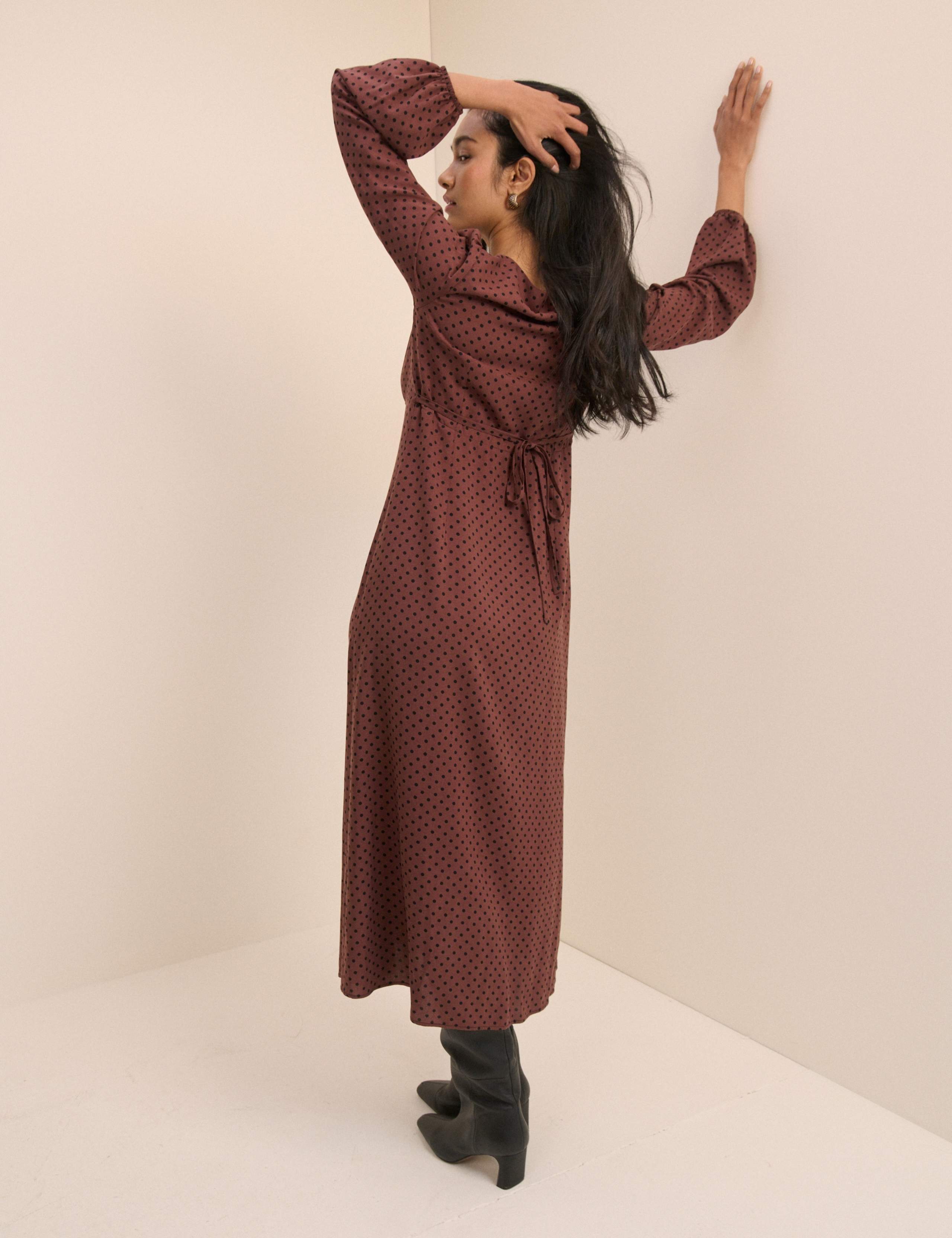 Polka Dot V-Neck Midi Dress 2 of 5
