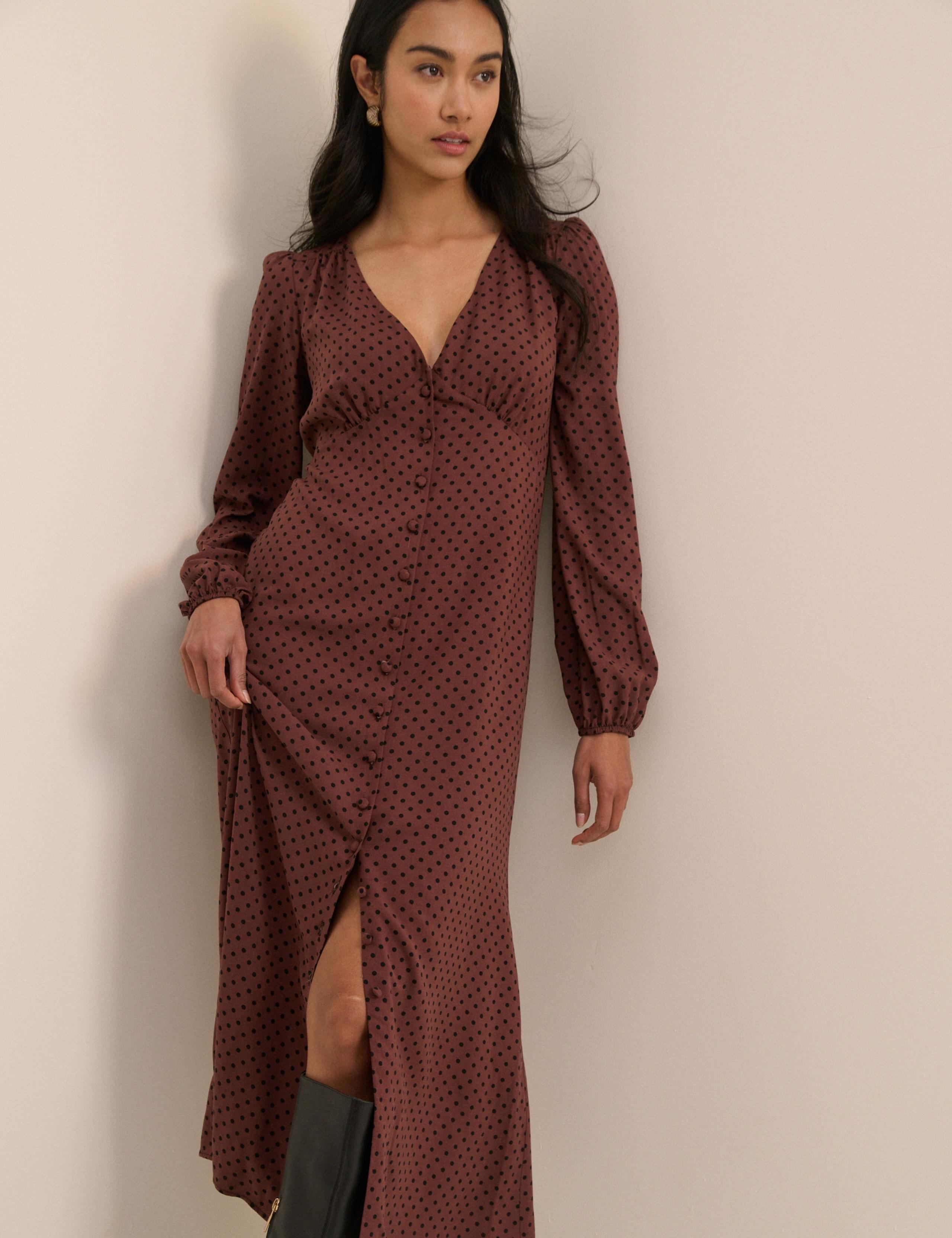 Polka Dot V-Neck Midi Dress 3 of 5