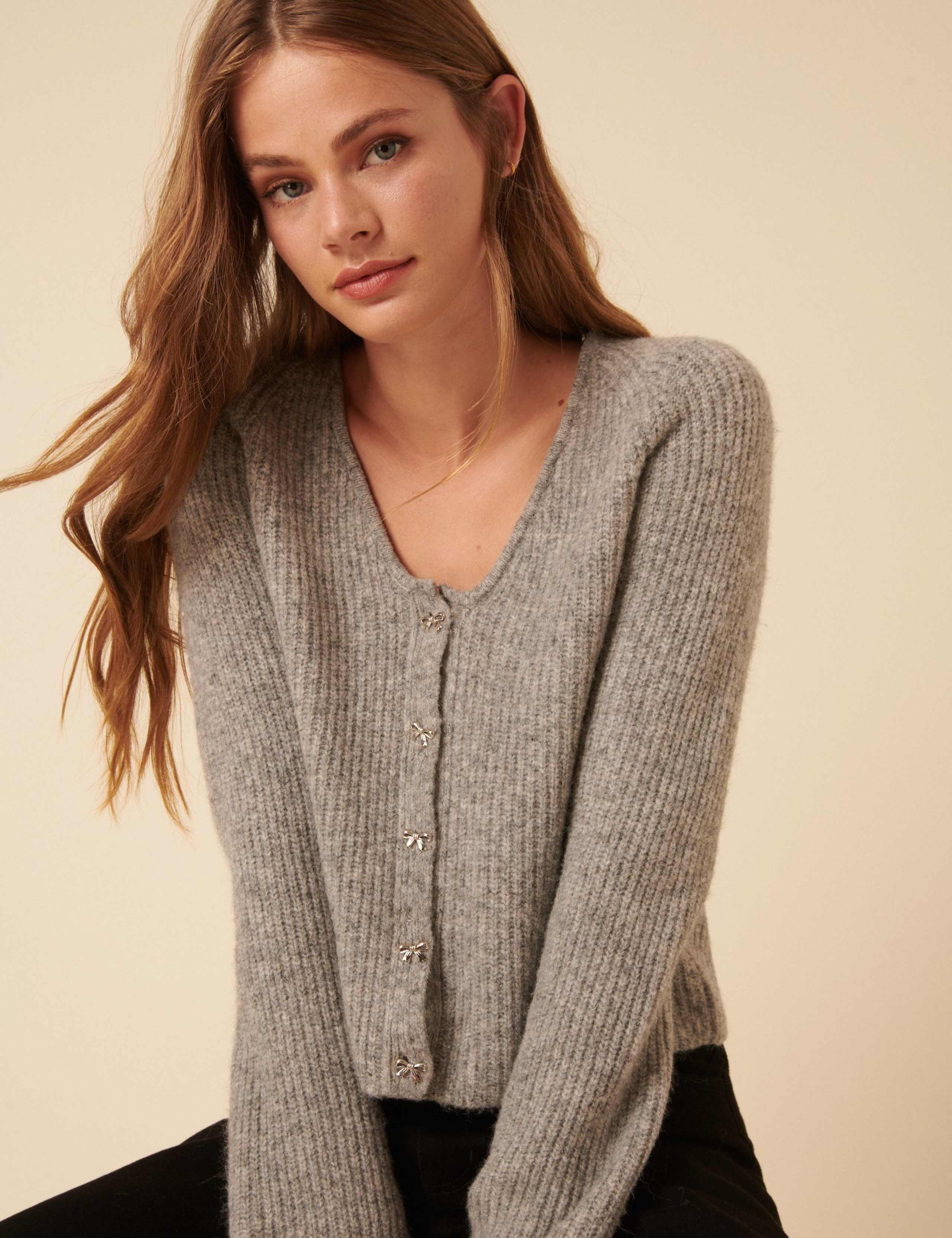 Ribbed Collared Cardigan with Wool 3 of 5