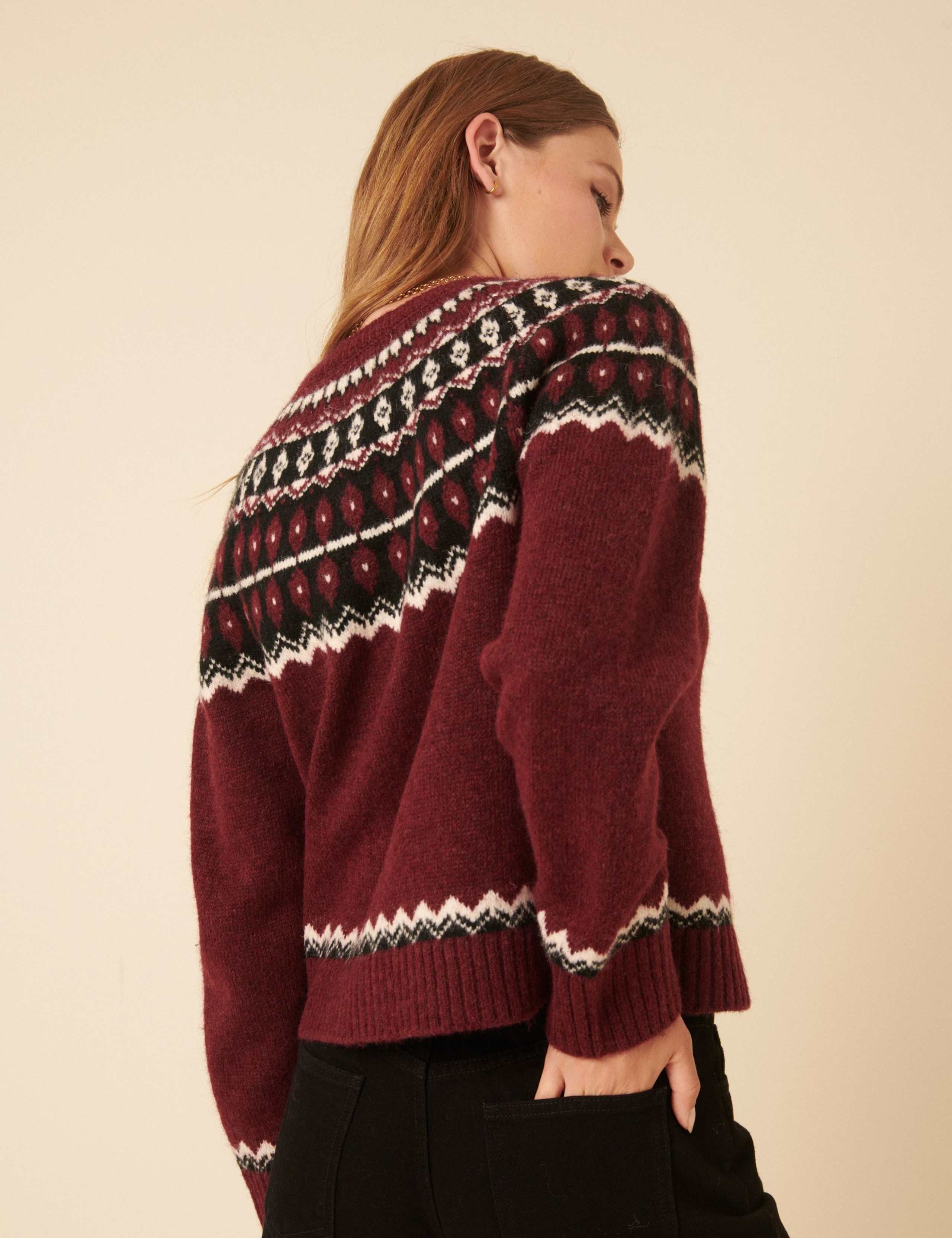 Fair Isle Crew Neck Cardigan with Wool 4 of 5