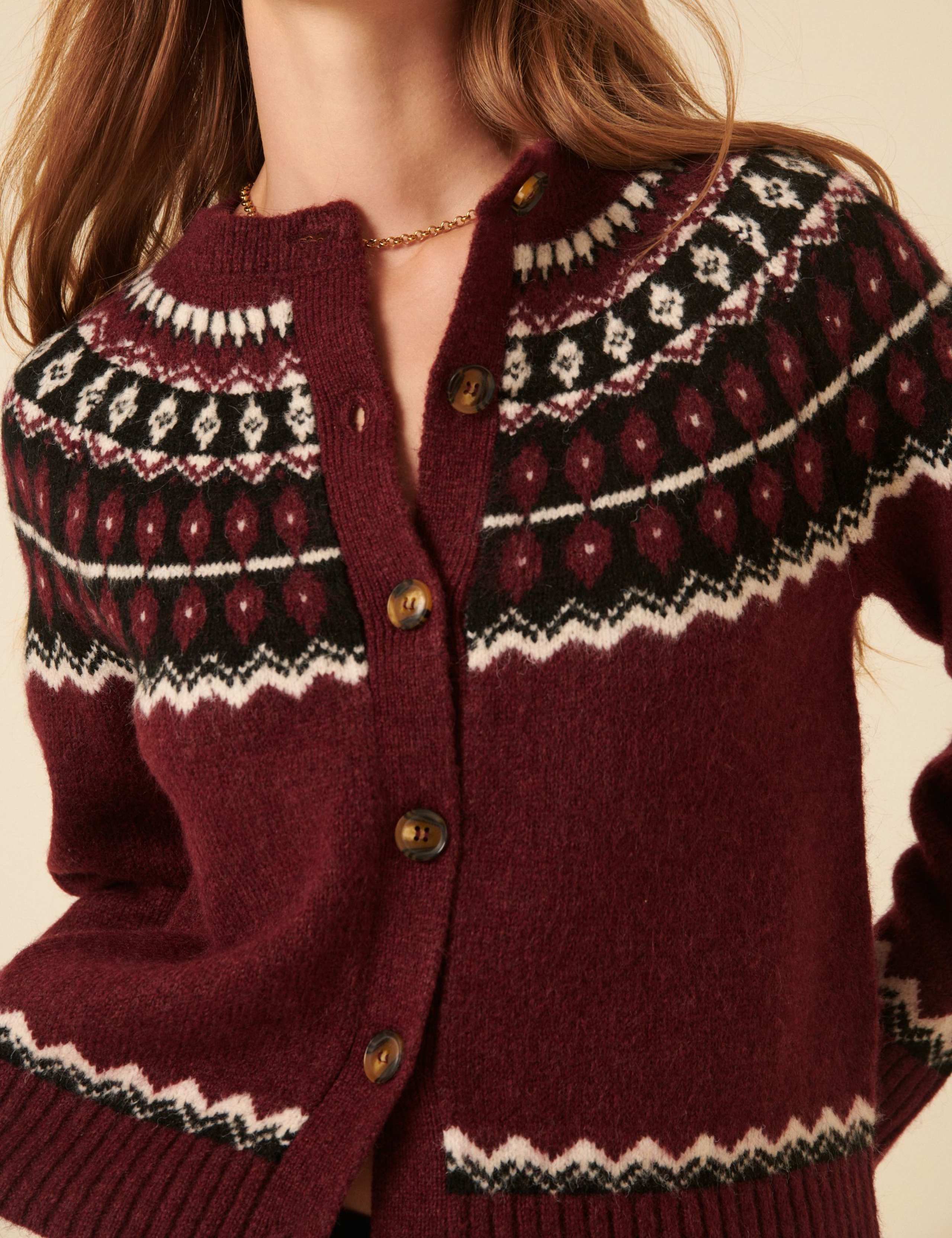 Fair Isle Crew Neck Cardigan with Wool 5 of 5