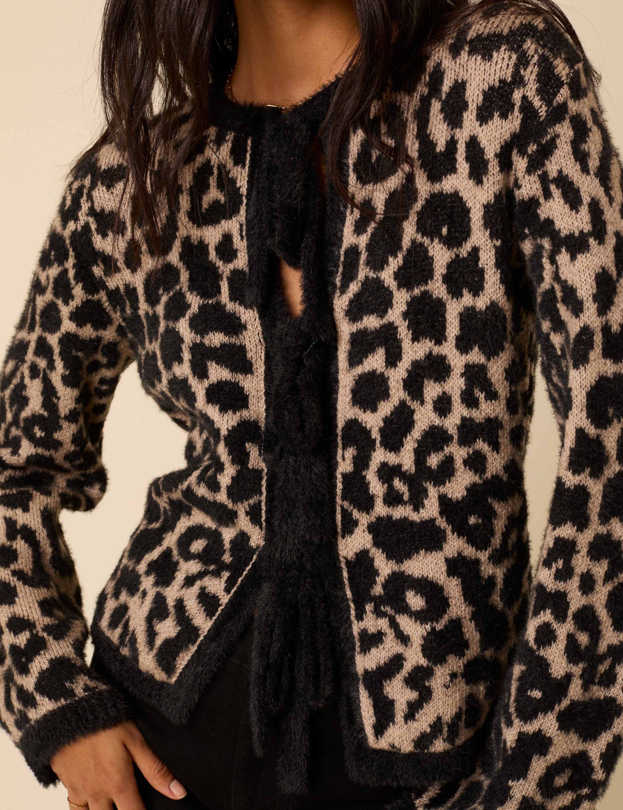 Leopard Print Jacquard Tie Front Cardigan 4 of 5
