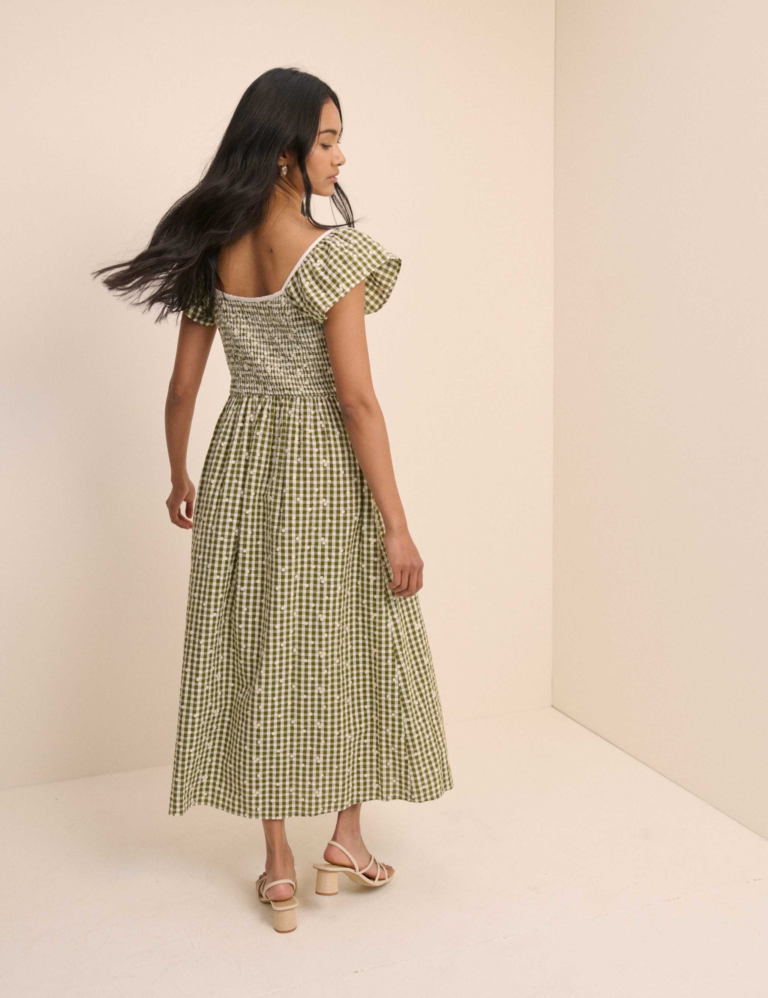Pure Cotton Checked Midi Skater Dress 2 of 5