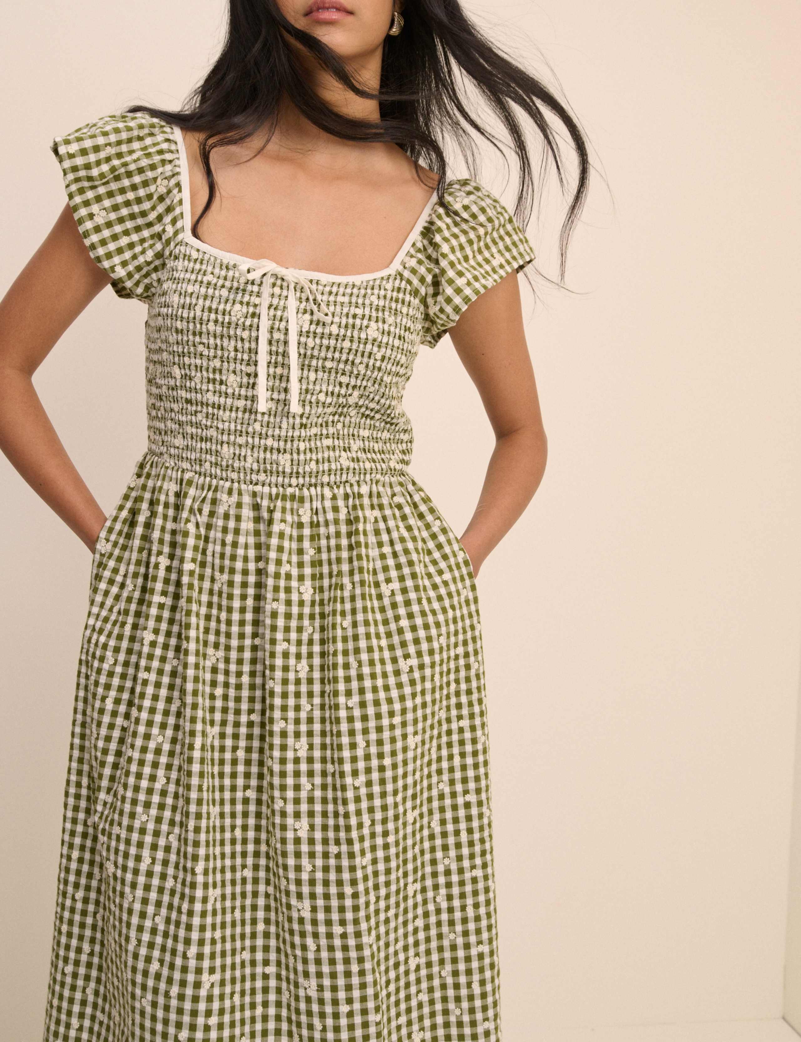 Pure Cotton Checked Midi Skater Dress 3 of 5