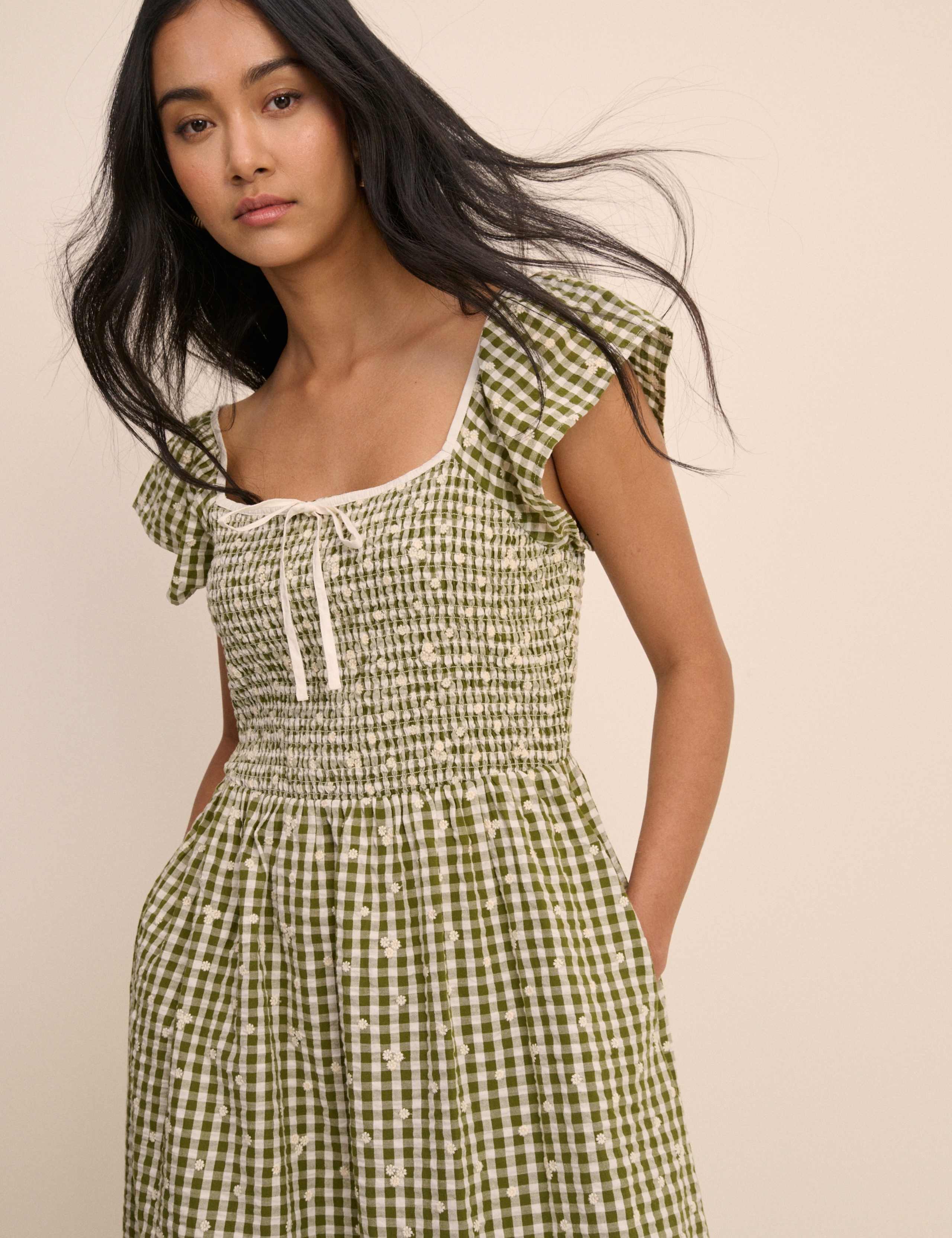 Pure Cotton Checked Midi Skater Dress 4 of 5