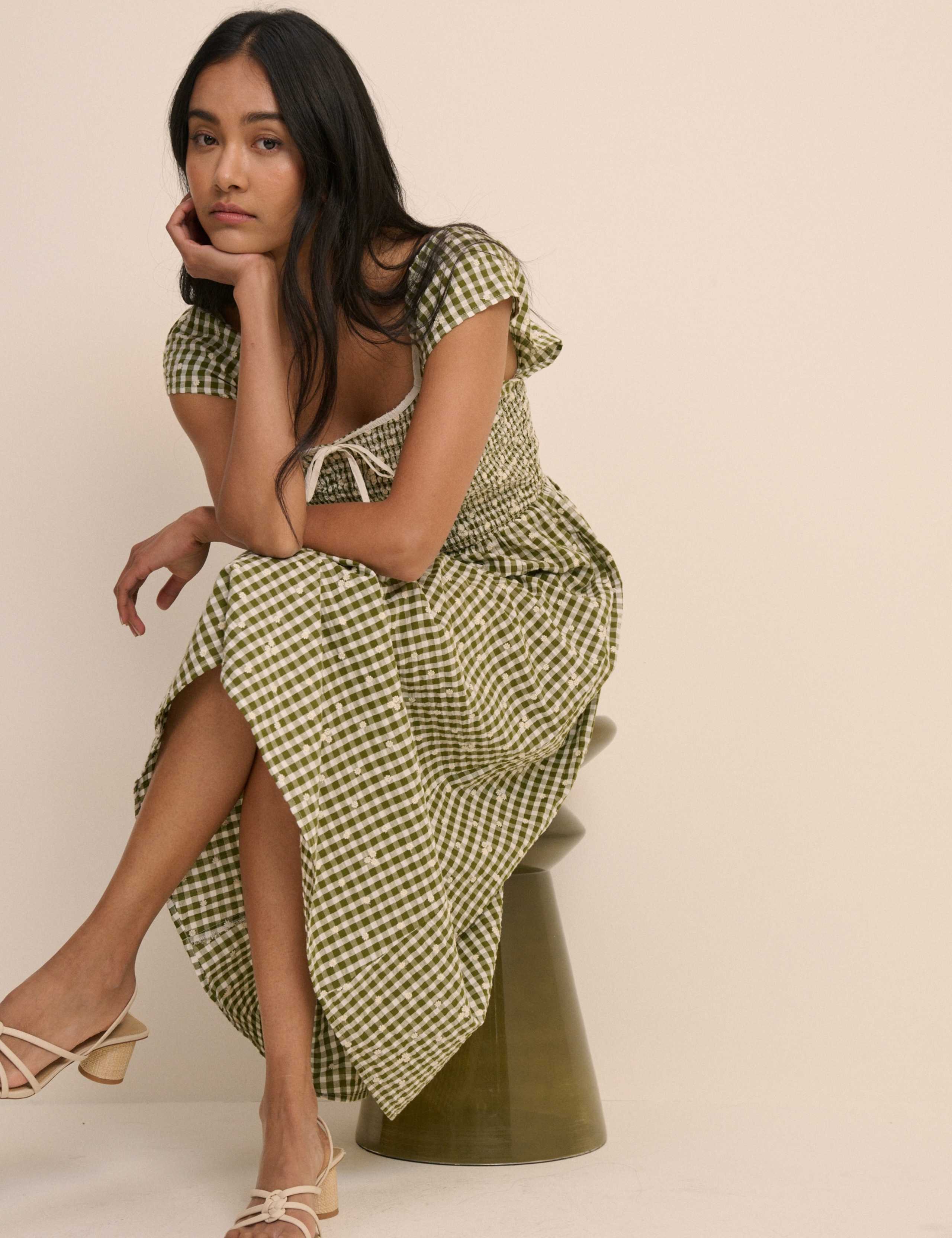 Pure Cotton Checked Midi Skater Dress 5 of 5