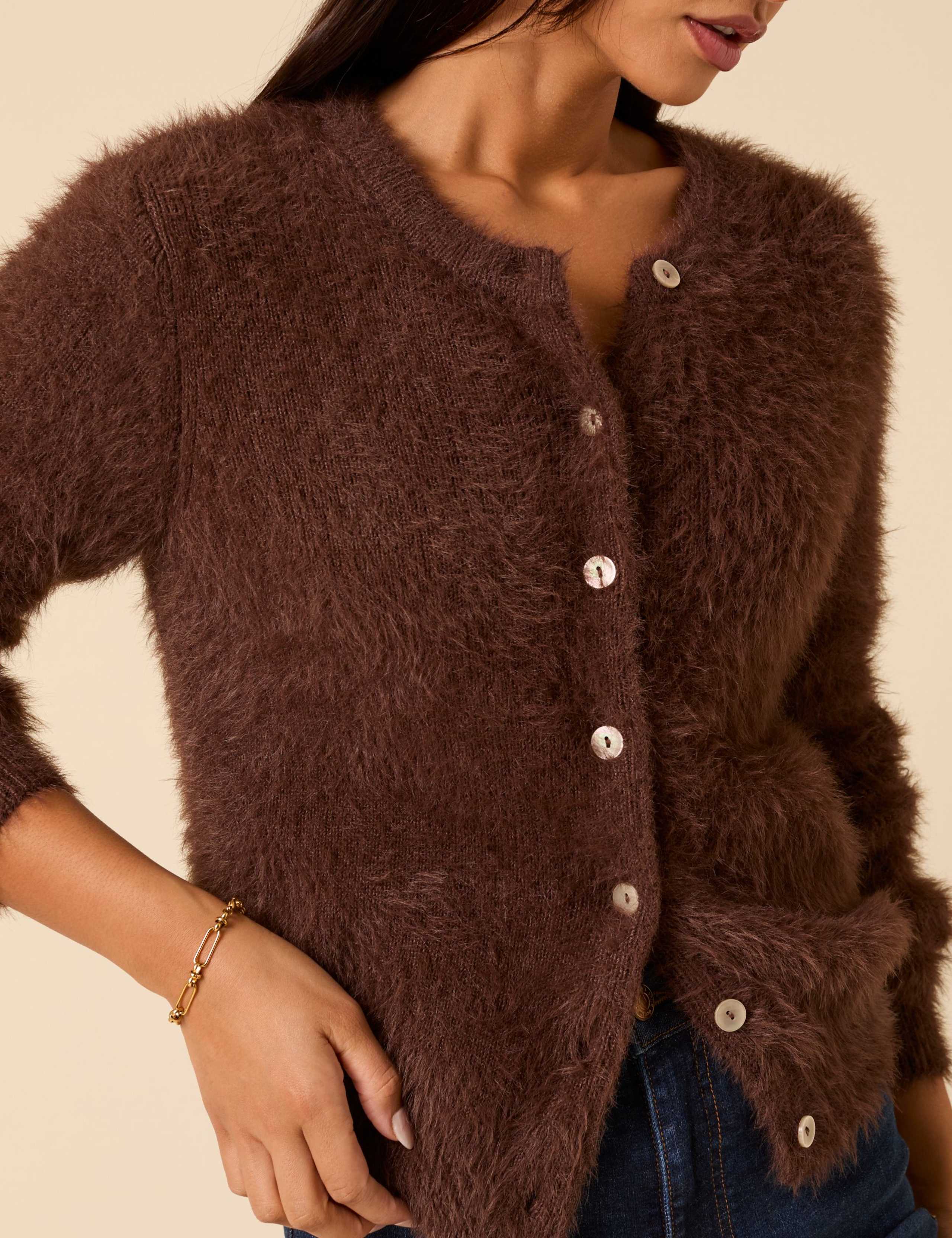 Eyelash Crew Neck Relaxed Cardigan 2 of 5