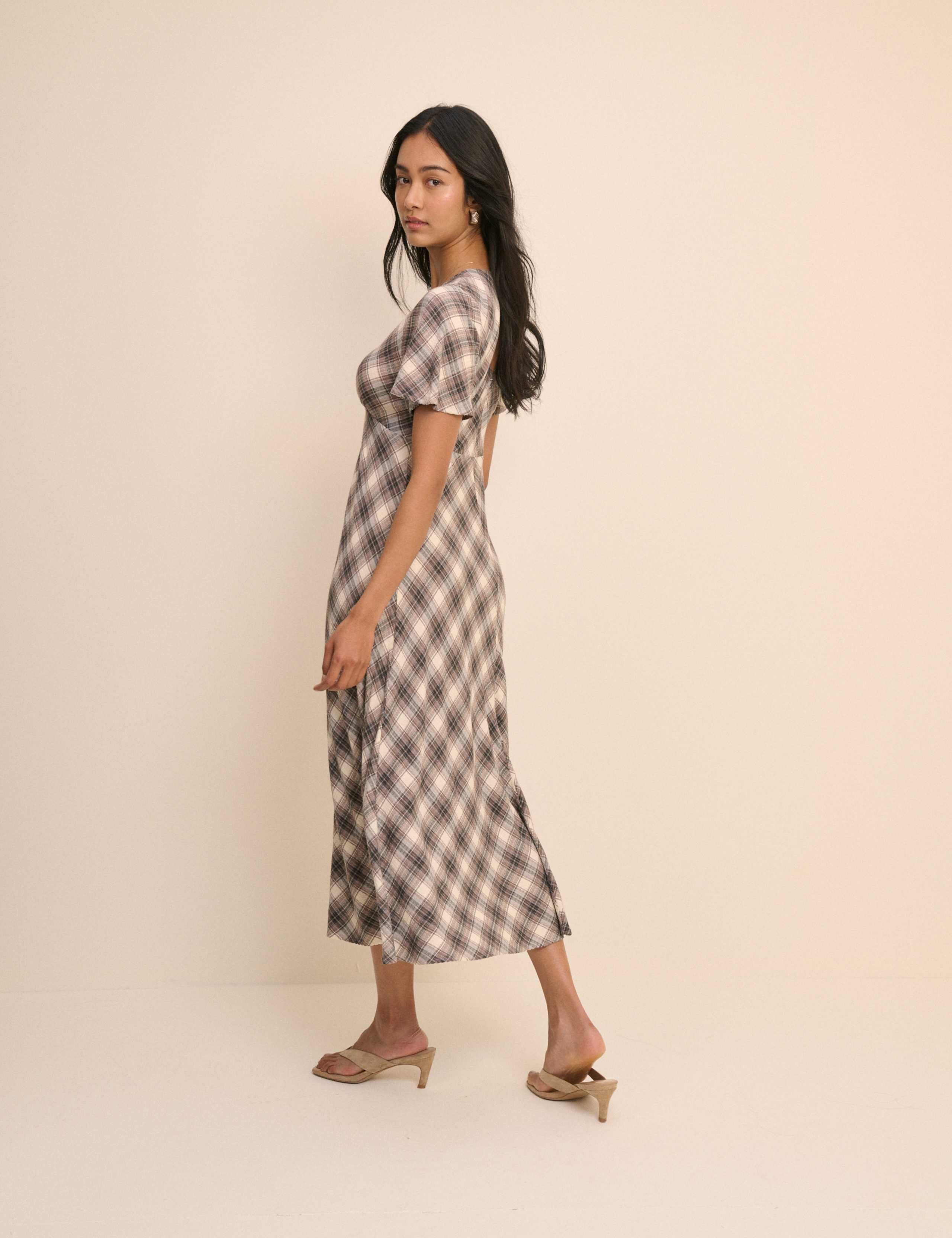 Checked V-Neck Midi Tea Dress 2 of 5