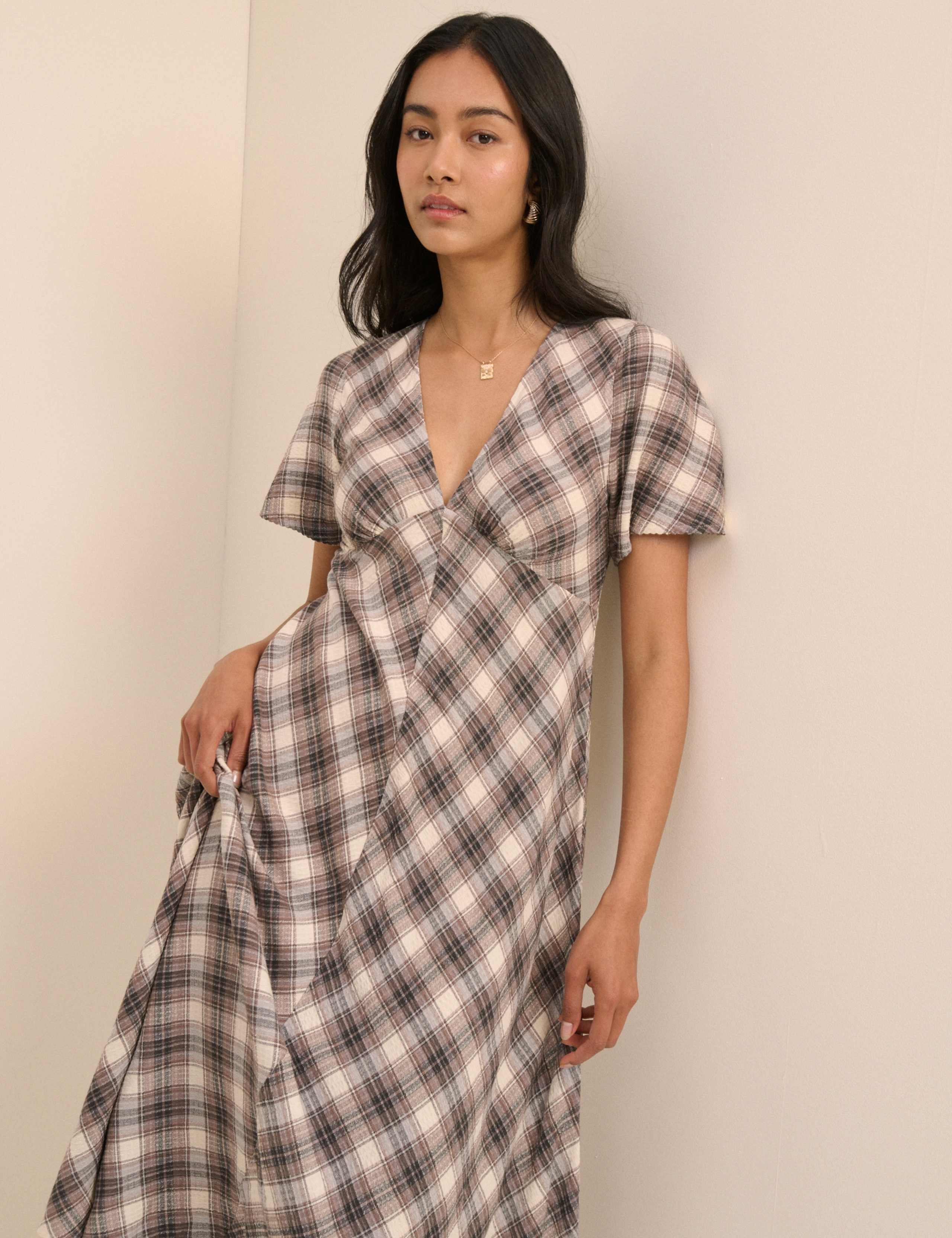 Checked V-Neck Midi Tea Dress 3 of 5