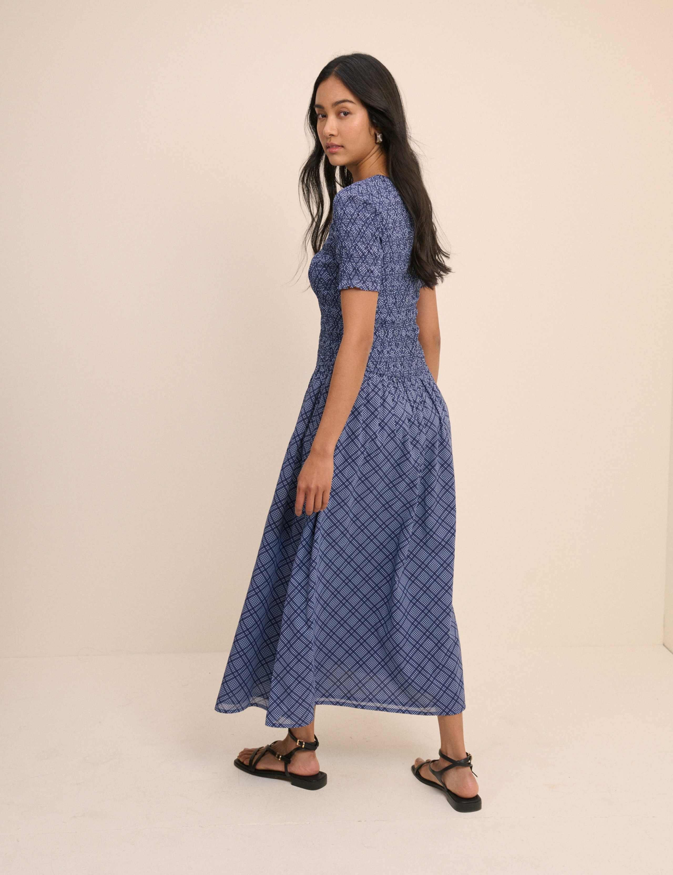 Pure Cotton Checked Midaxi Smock Dress 2 of 5