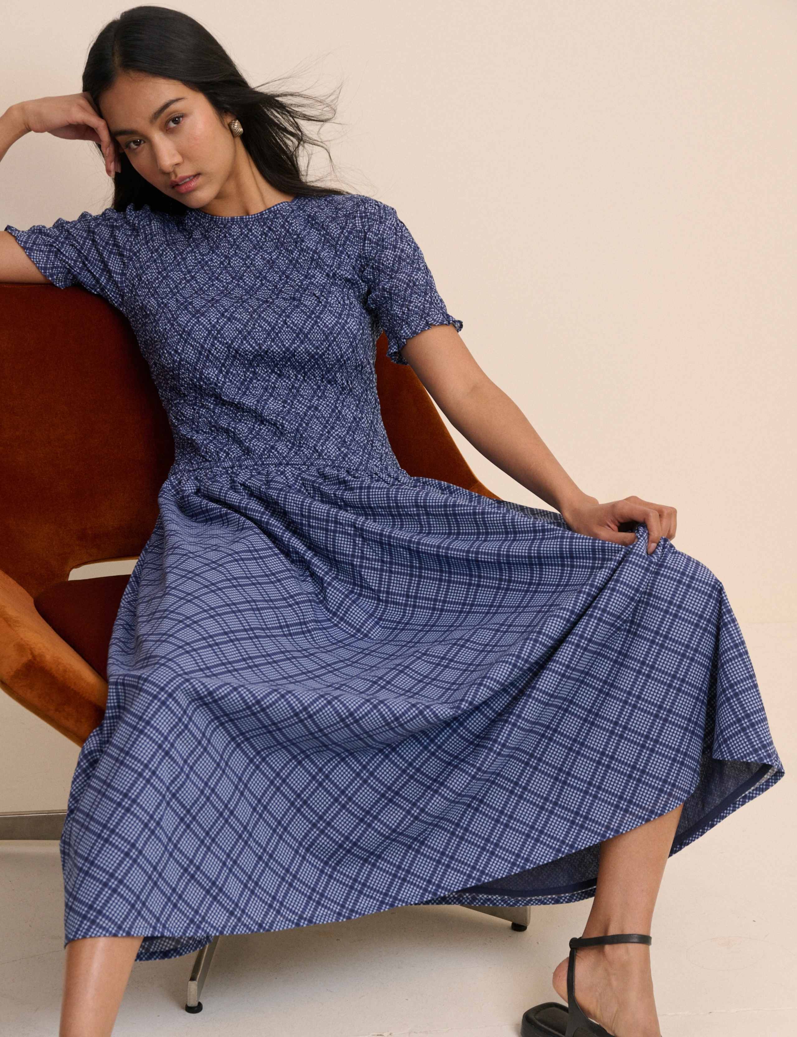 Pure Cotton Checked Midaxi Smock Dress 3 of 5