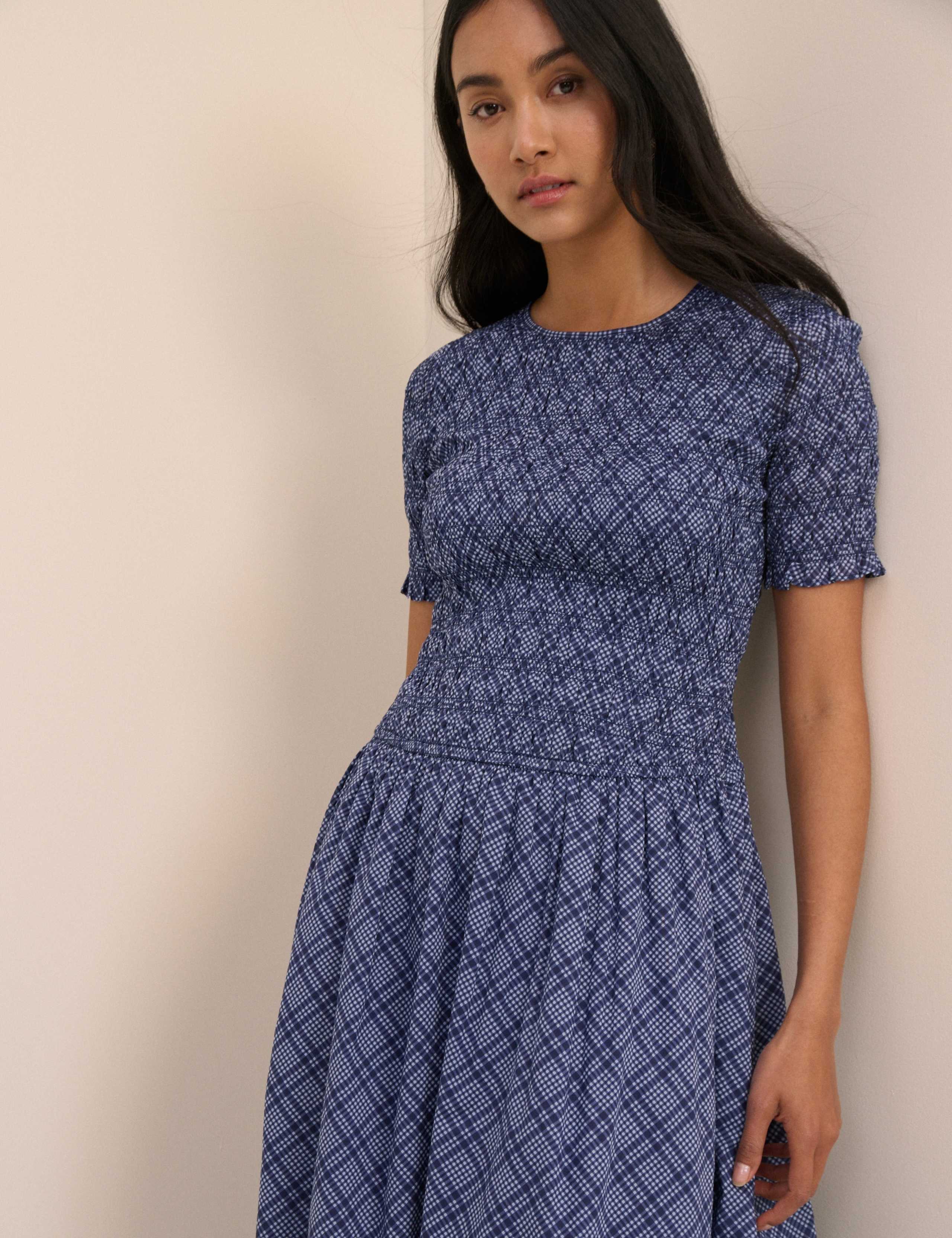 Pure Cotton Checked Midaxi Smock Dress 4 of 5