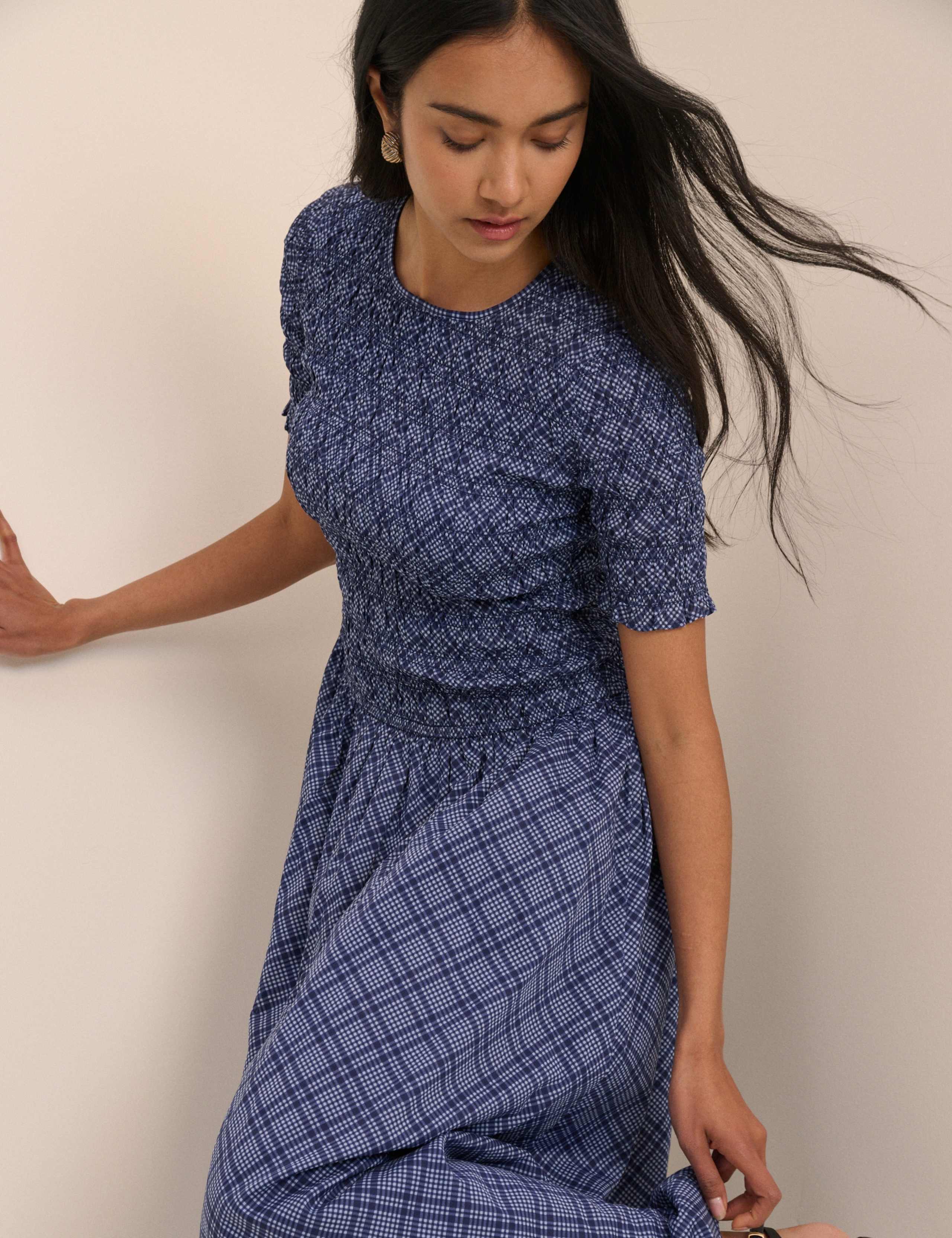 Pure Cotton Checked Midaxi Smock Dress 5 of 5