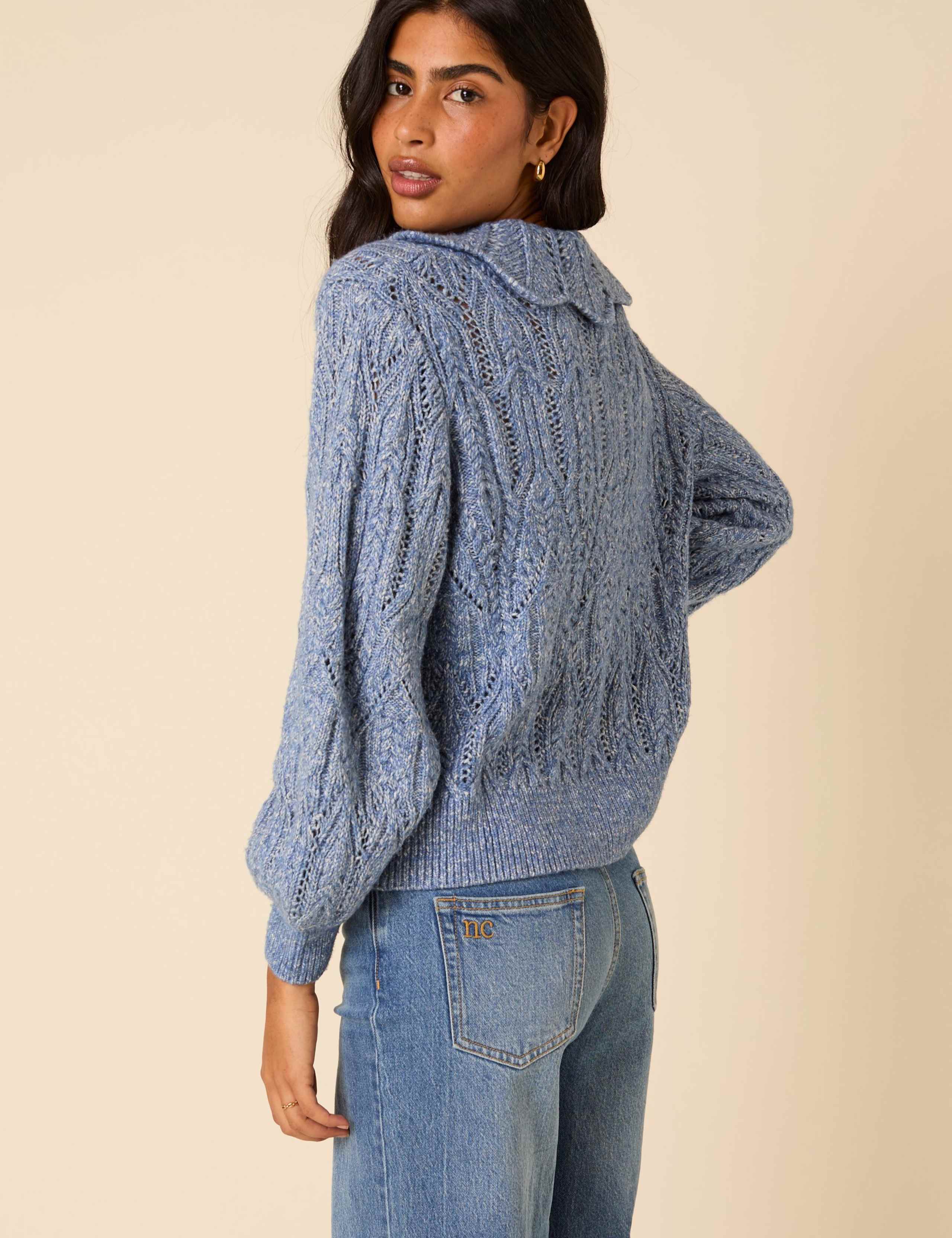 Cotton Rich Pointelle Collared Cardigan 2 of 5