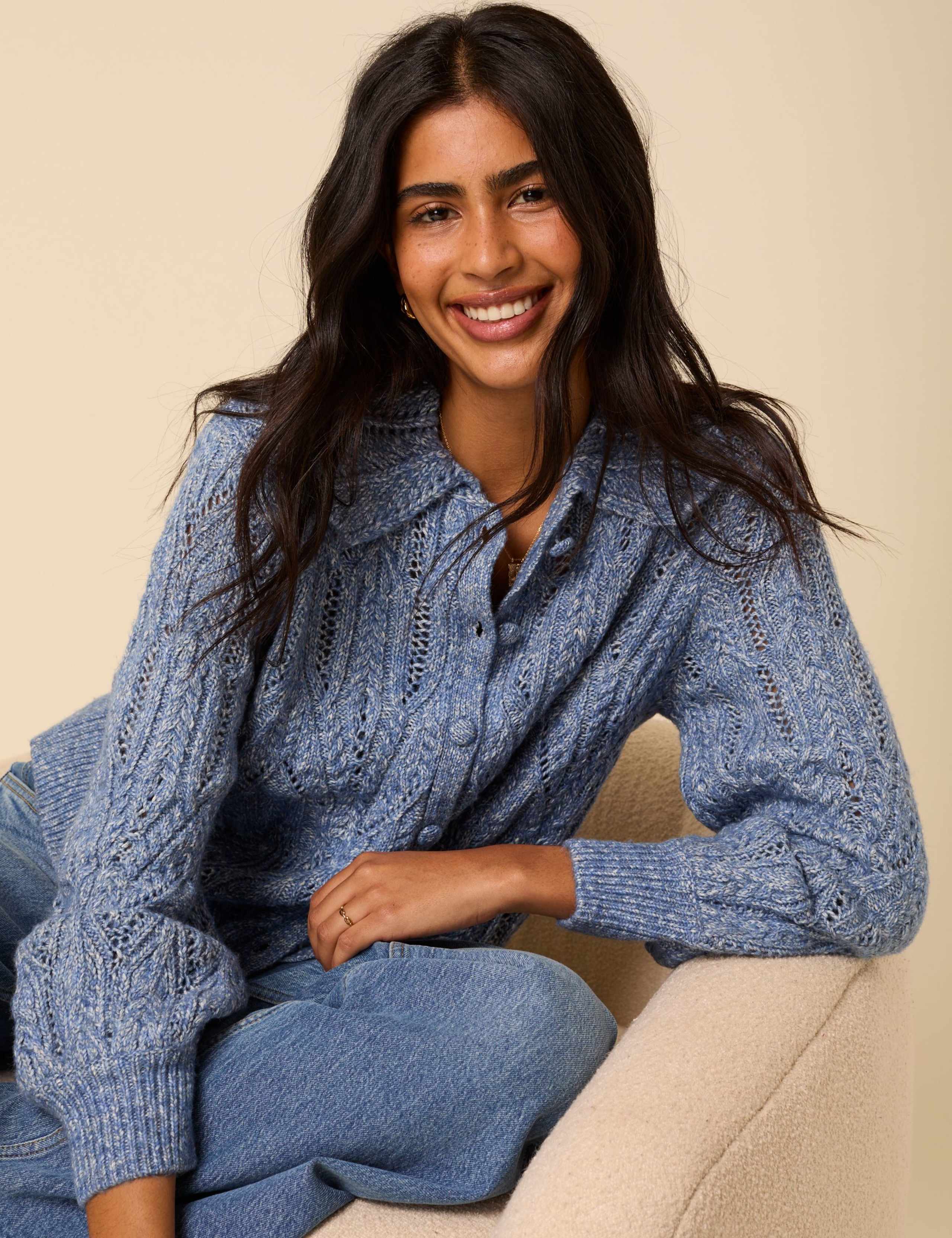 Cotton Rich Pointelle Collared Cardigan 3 of 5