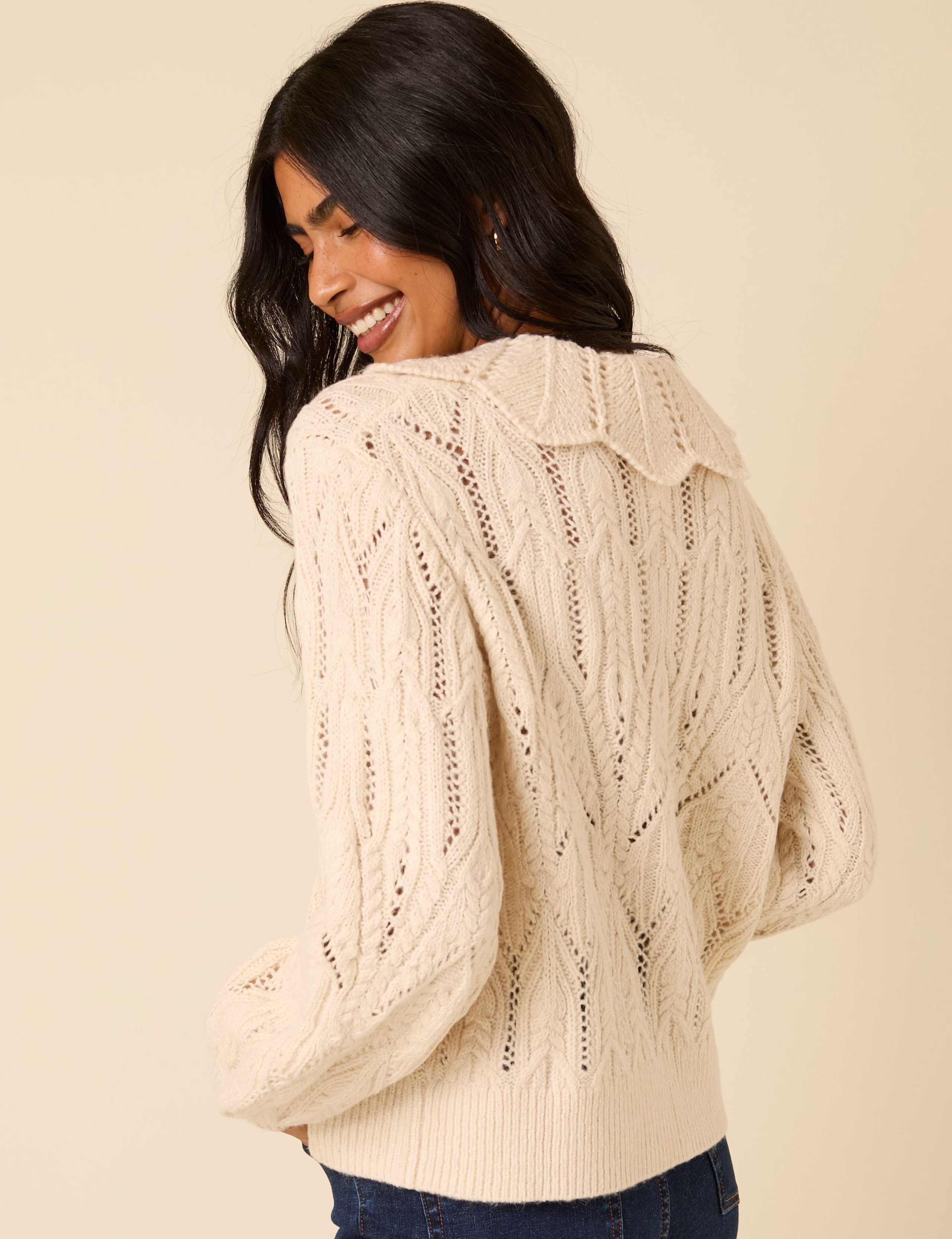 Cotton Rich Pointelle Collared Cardigan 2 of 5