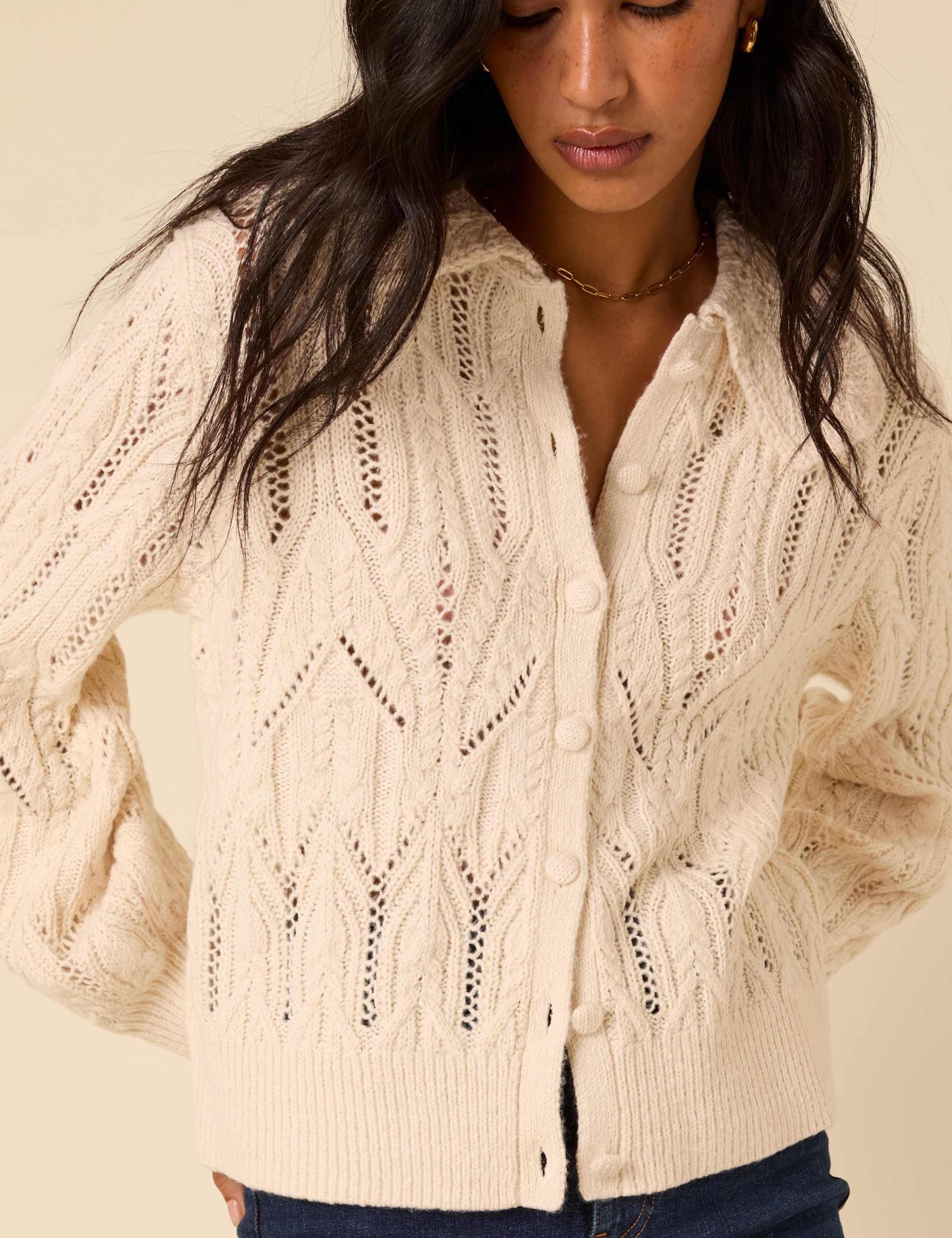 Cotton Rich Pointelle Collared Cardigan 3 of 5