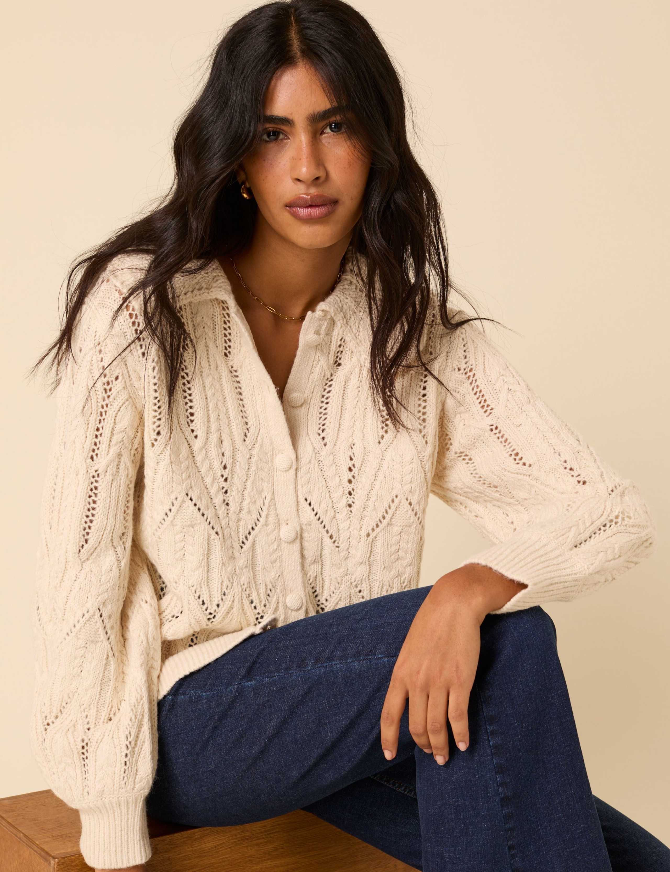 Cotton Rich Pointelle Collared Cardigan 4 of 5