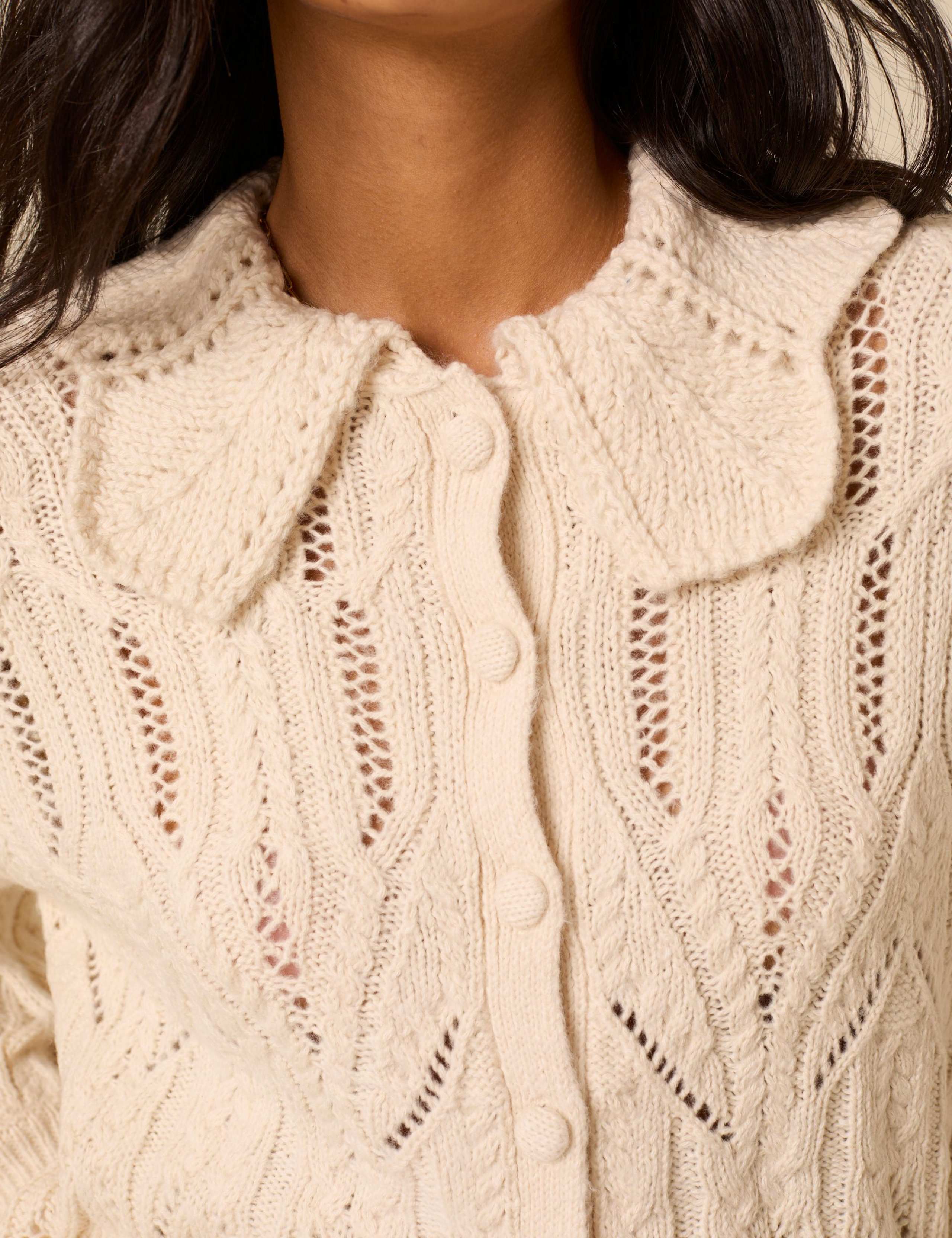 Cotton Rich Pointelle Collared Cardigan 5 of 5