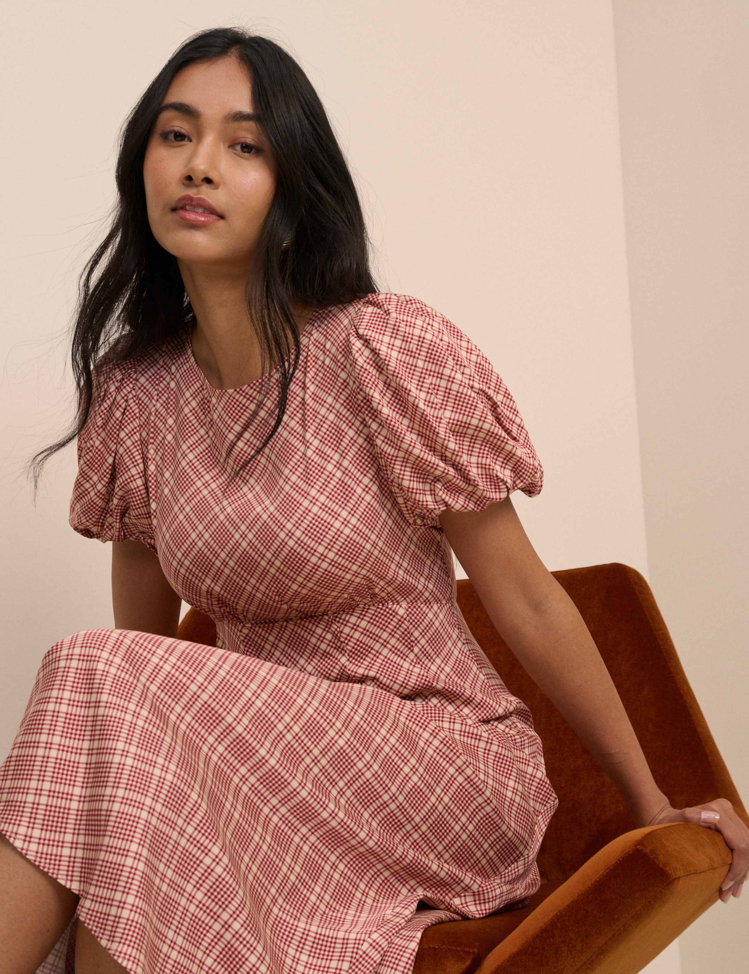Checked Midi Waisted Dress 3 of 5