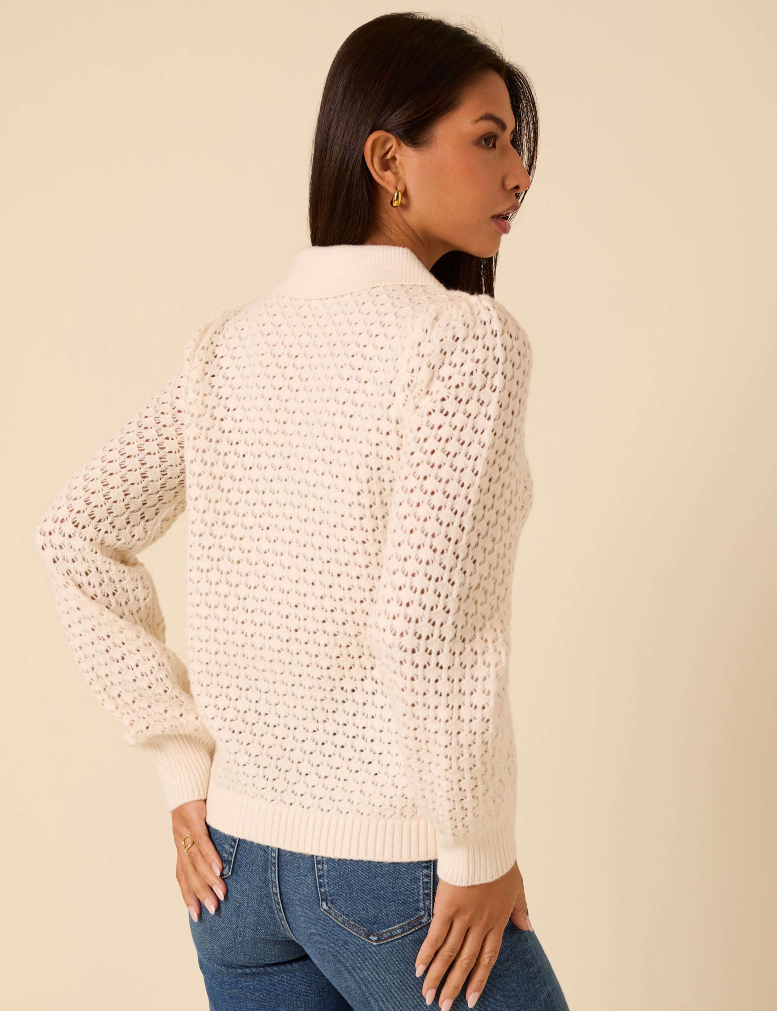 Pointelle Embroidered Collared Cardigan 2 of 5