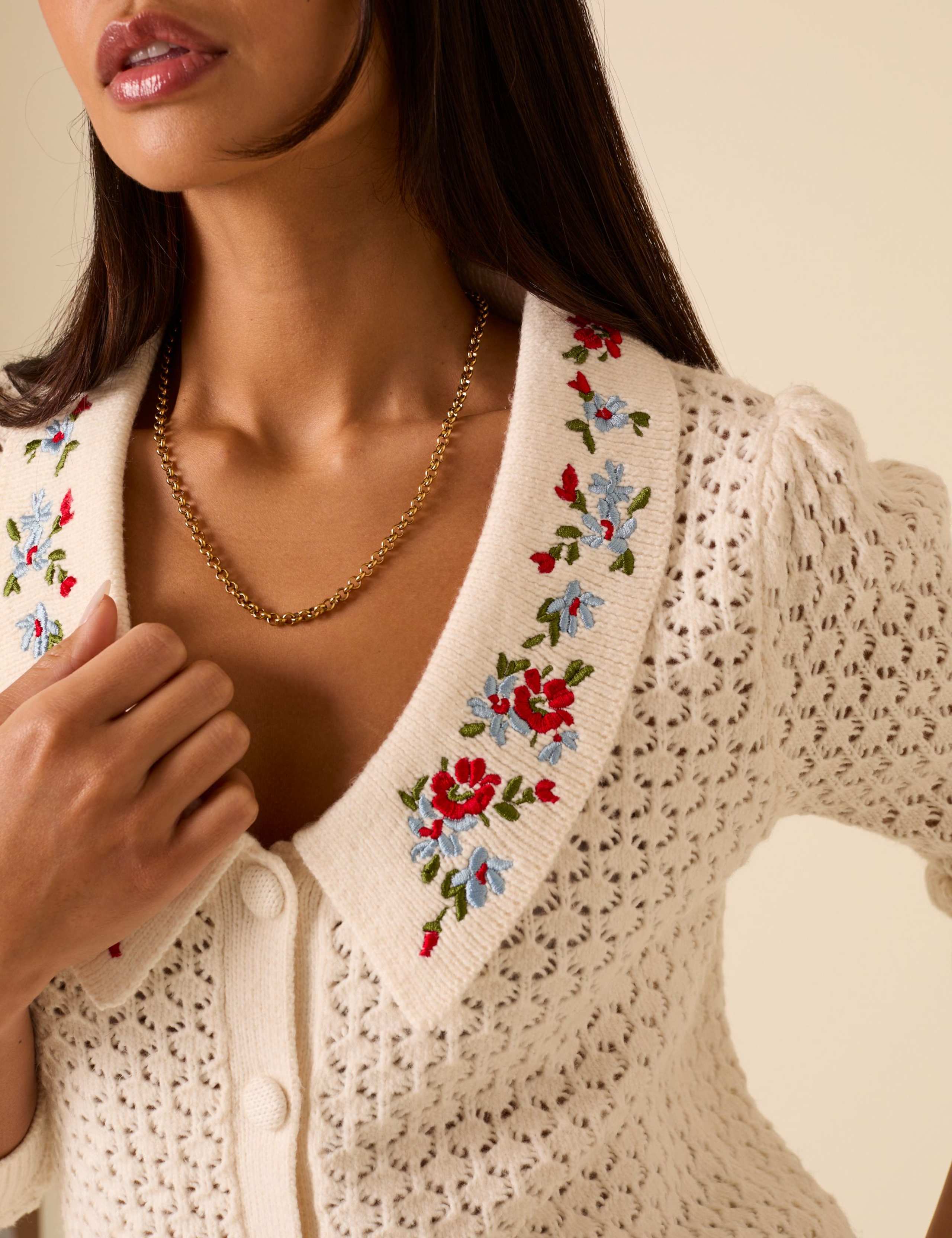 Pointelle Embroidered Collared Cardigan 5 of 5