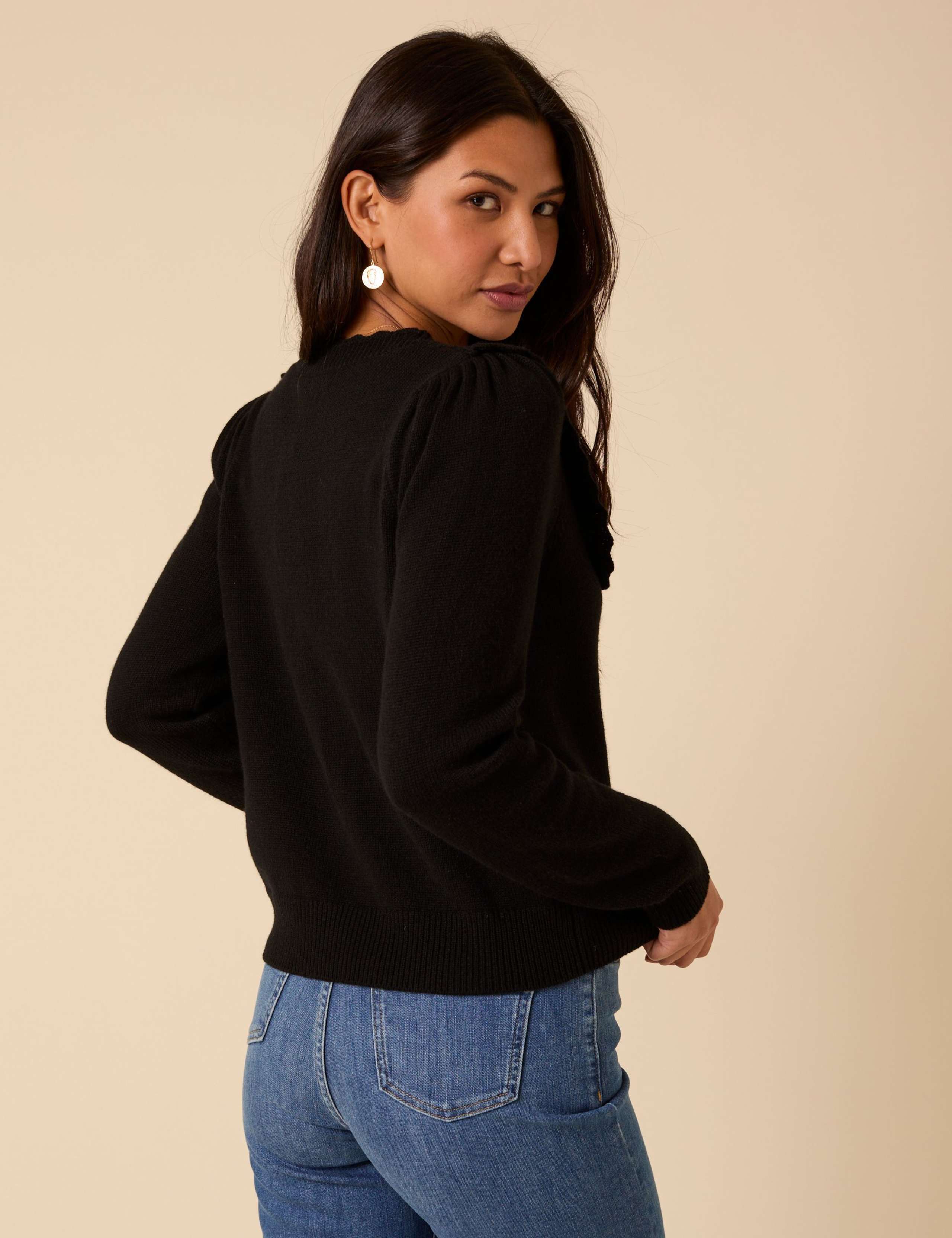 Wool Blend Pointelle Scallop Edge Cardigan 3 of 5