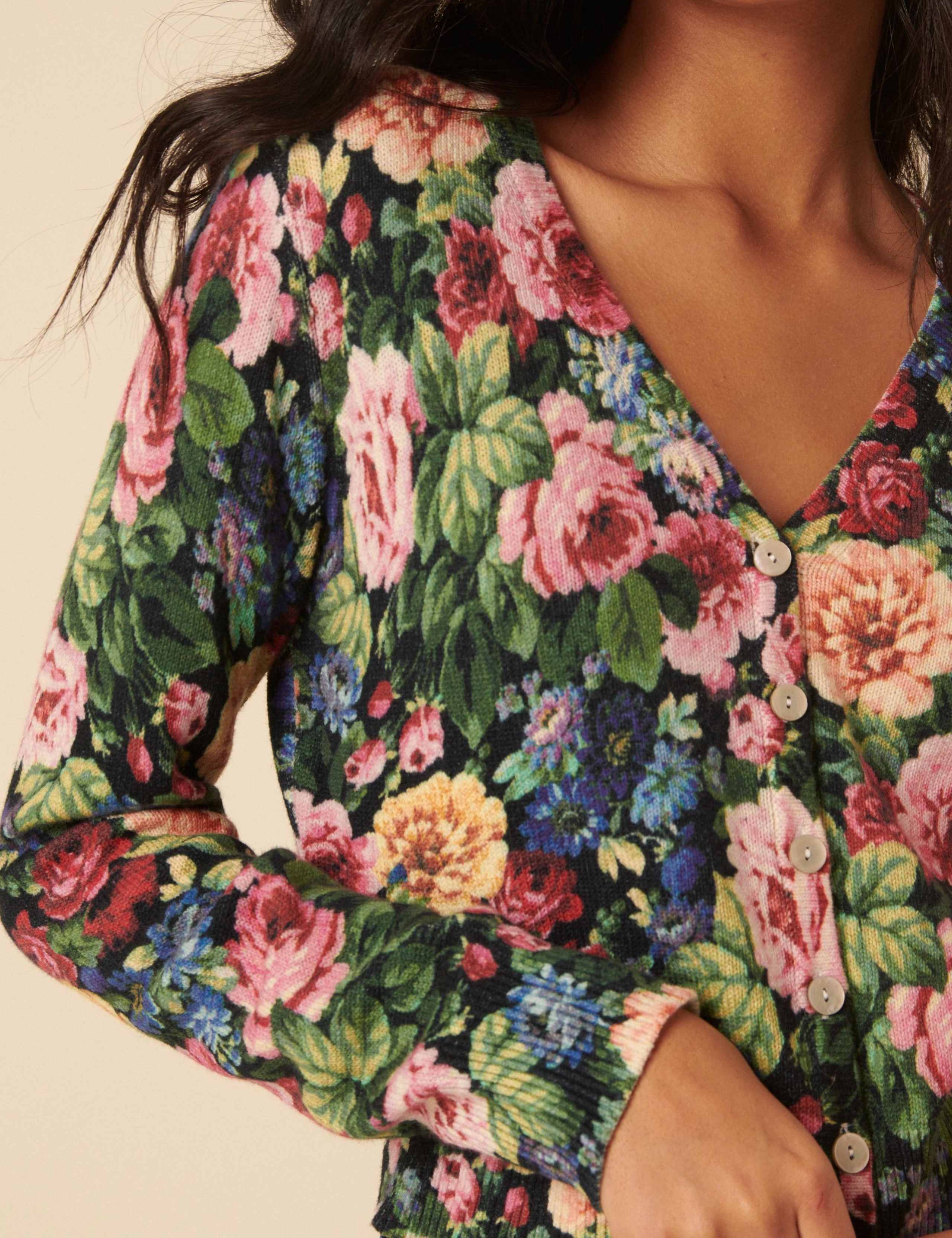 Cotton Rich Floral Cardigan with Wool 2 of 5
