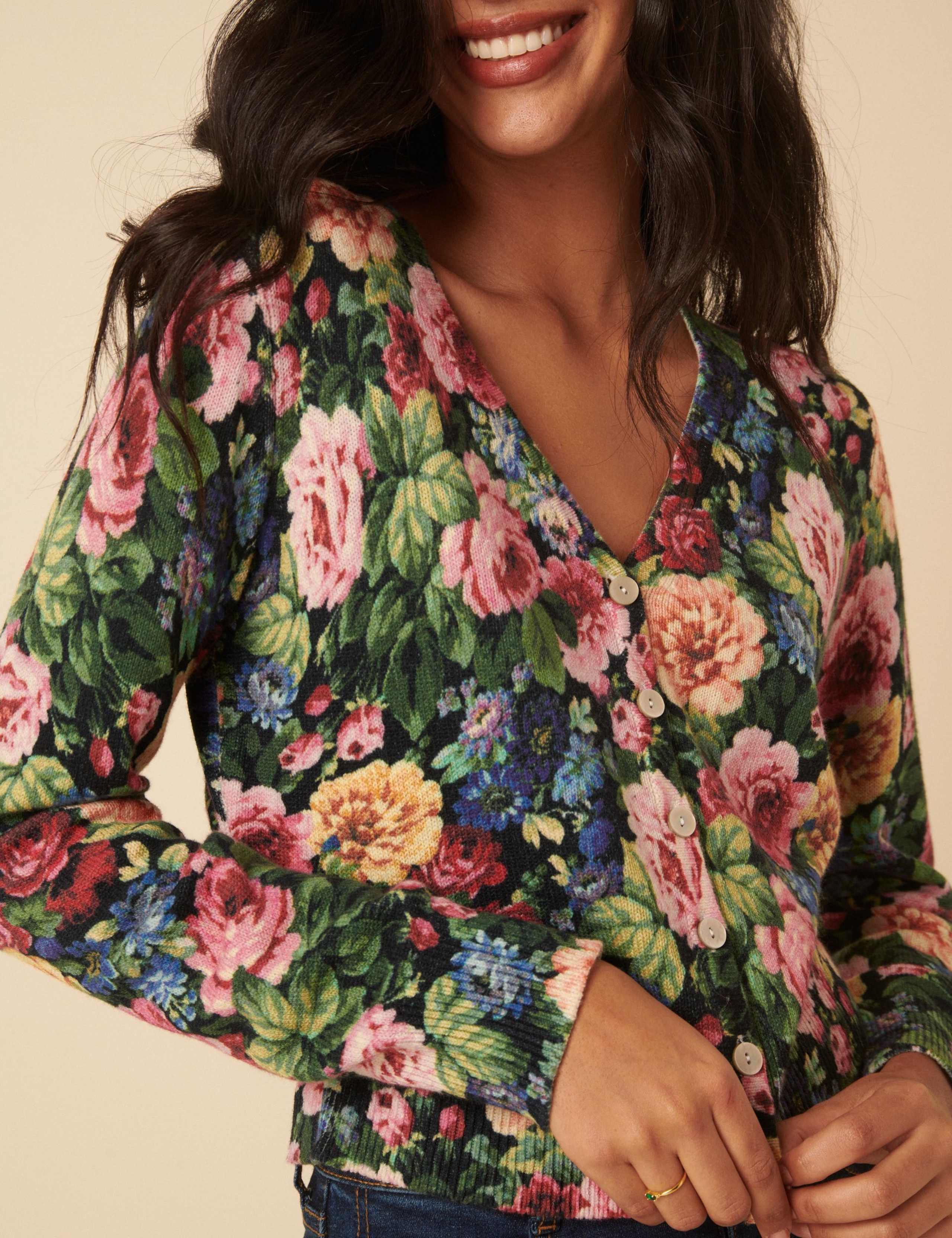 Cotton Rich Floral Cardigan with Wool 4 of 5