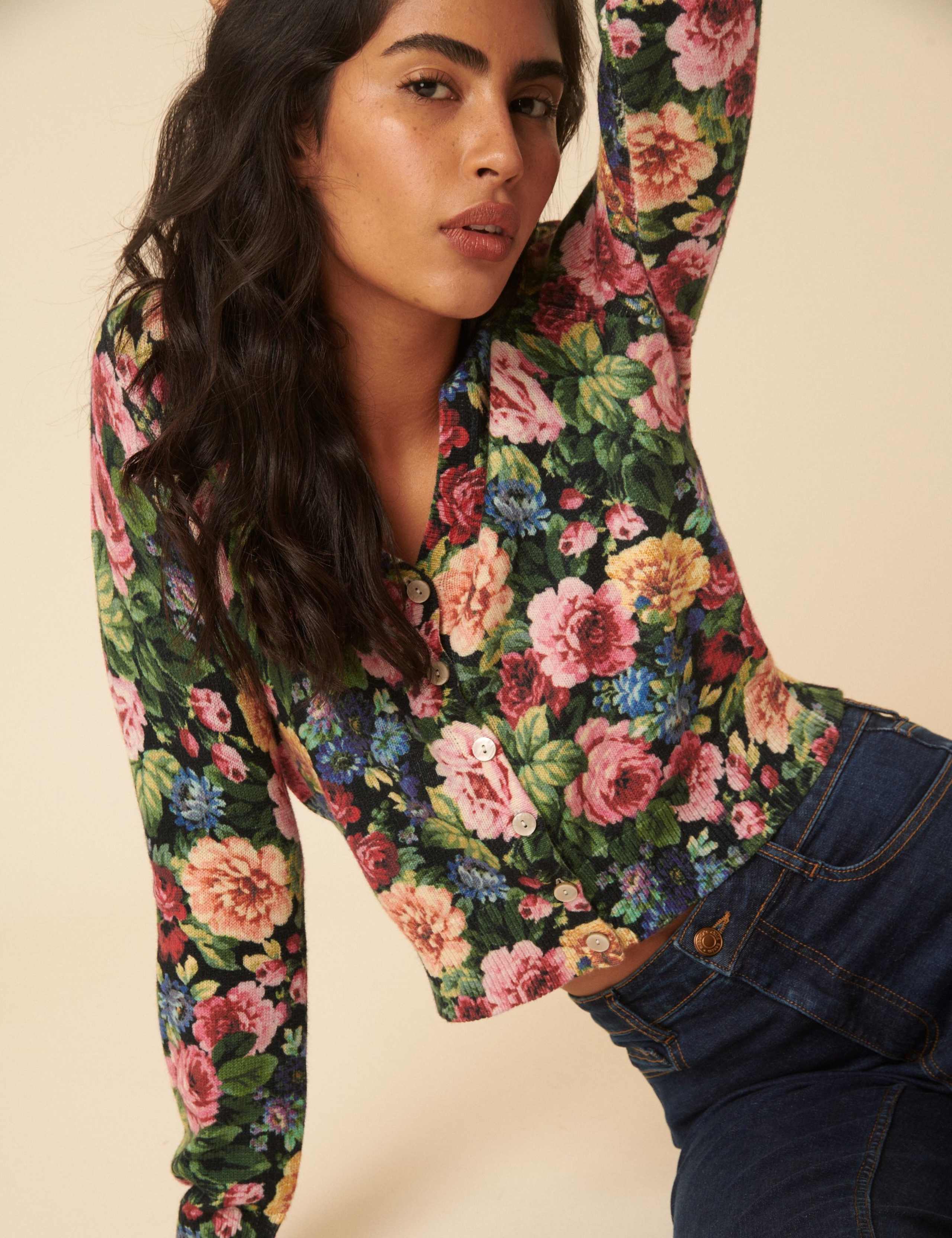 Cotton Rich Floral Cardigan with Wool 5 of 5