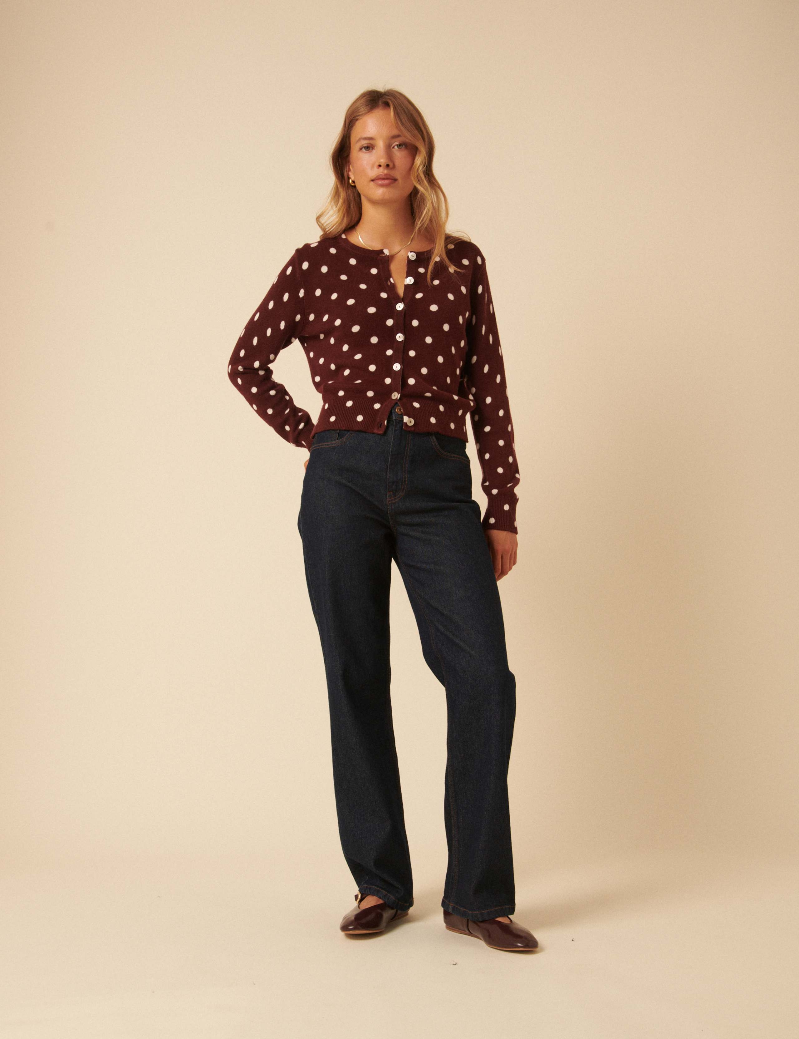 Cotton Rich Spot Print Cardigan with Wool 2 of 5